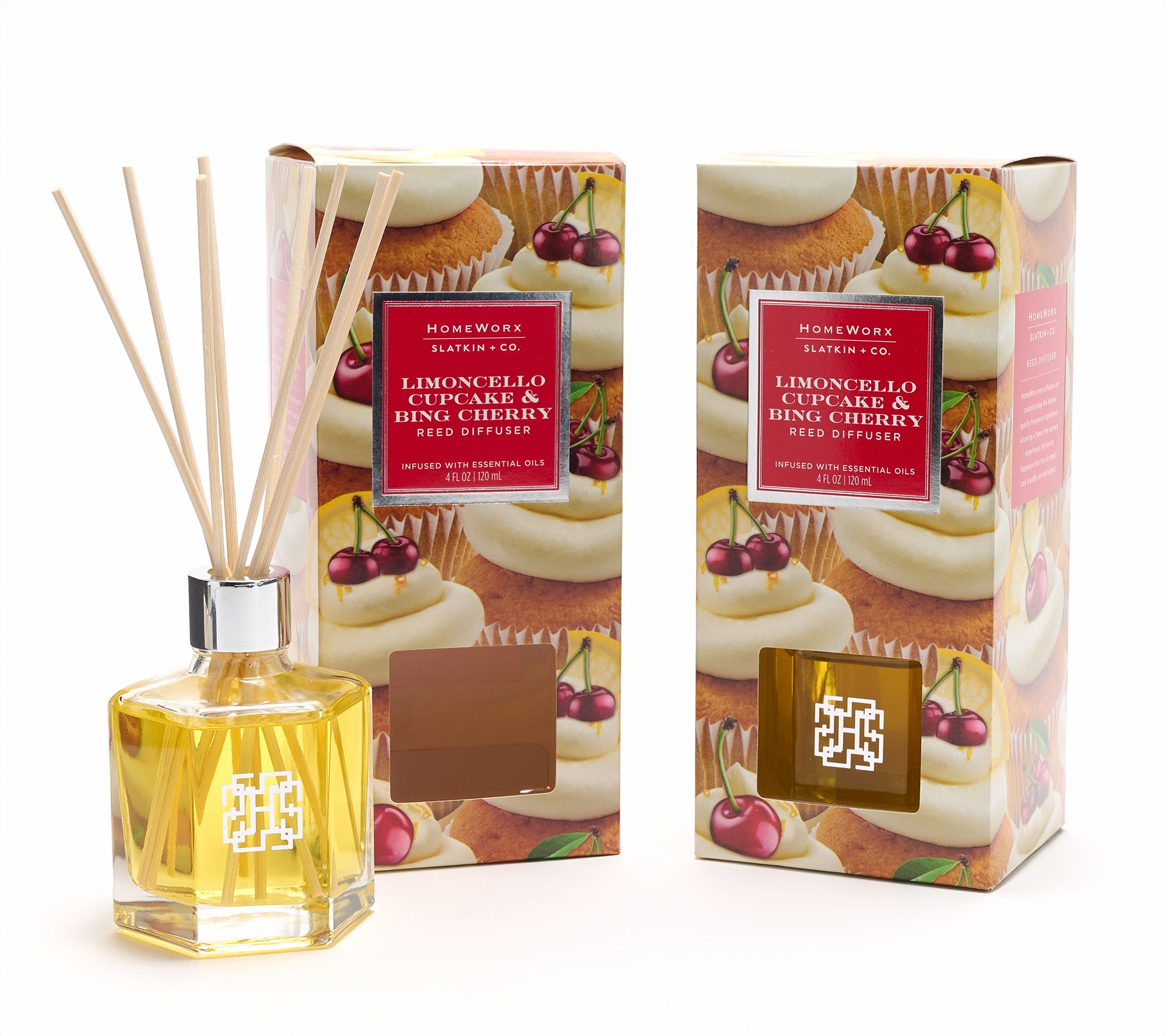 HomeWorx by Saltkin + Co. S/2 Bing Cherry Limon Cupcake Reed Diffusers