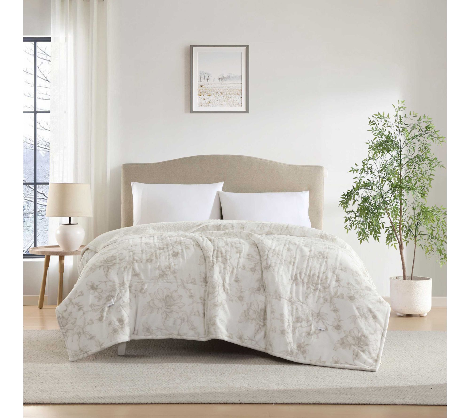 Laura Ashley Wistful Blooms Plush Sherpa King Heated Blanket