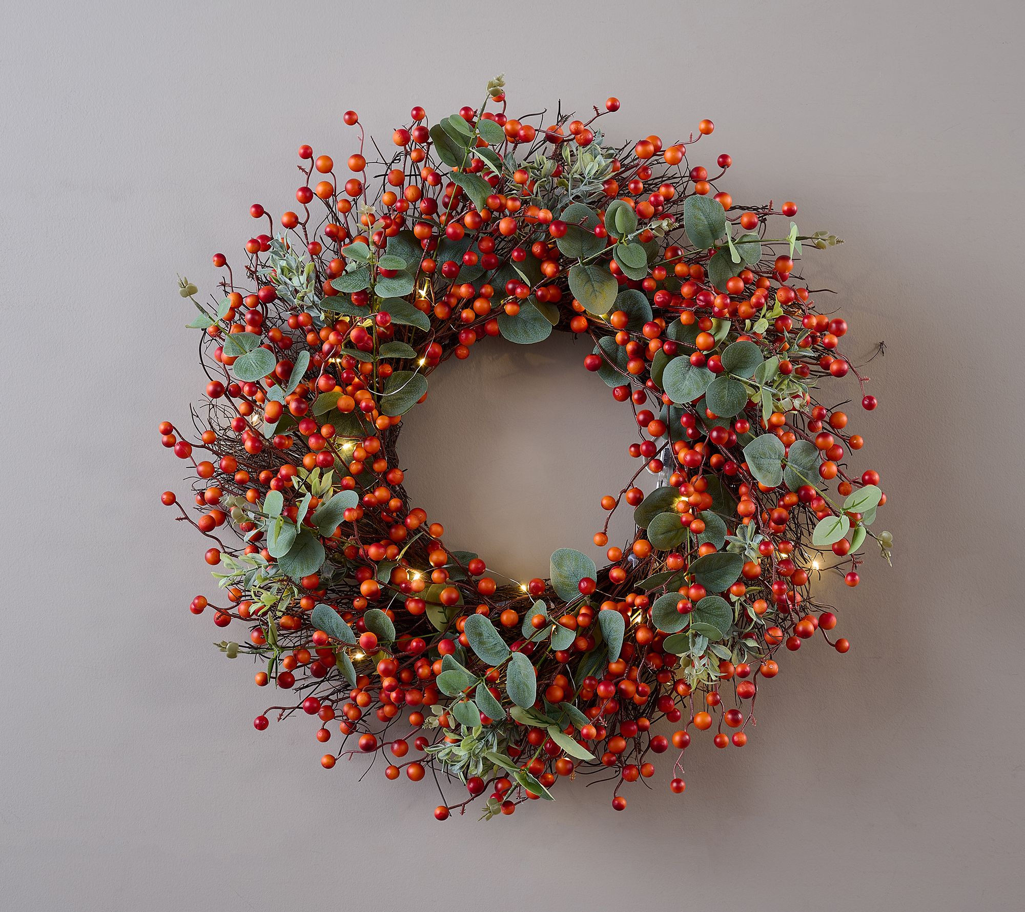 "As Is" 24" Illuminated Berry and Eucalyptus Wreath- Valerie
