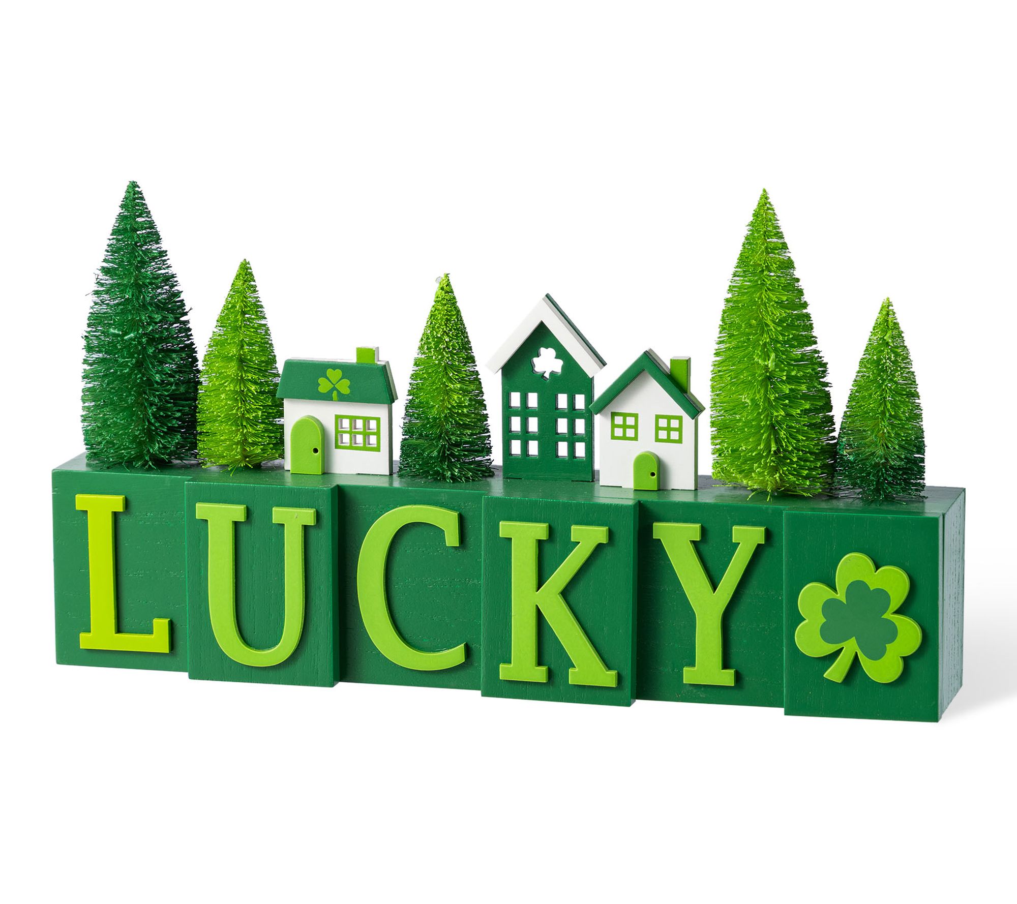 Glitzhome 14"L St. Patrick's Wooden House LUCKYTable Decor
