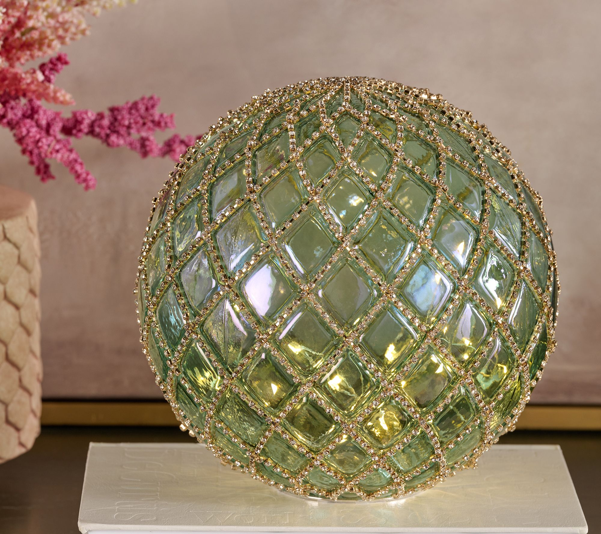 8" Illuminated Jeweled Glass Sphere by Valerie