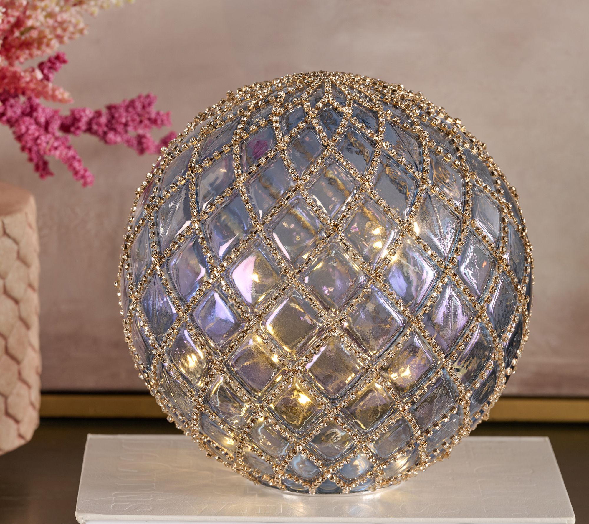 8" Illuminated Jeweled Glass Sphere by Valerie