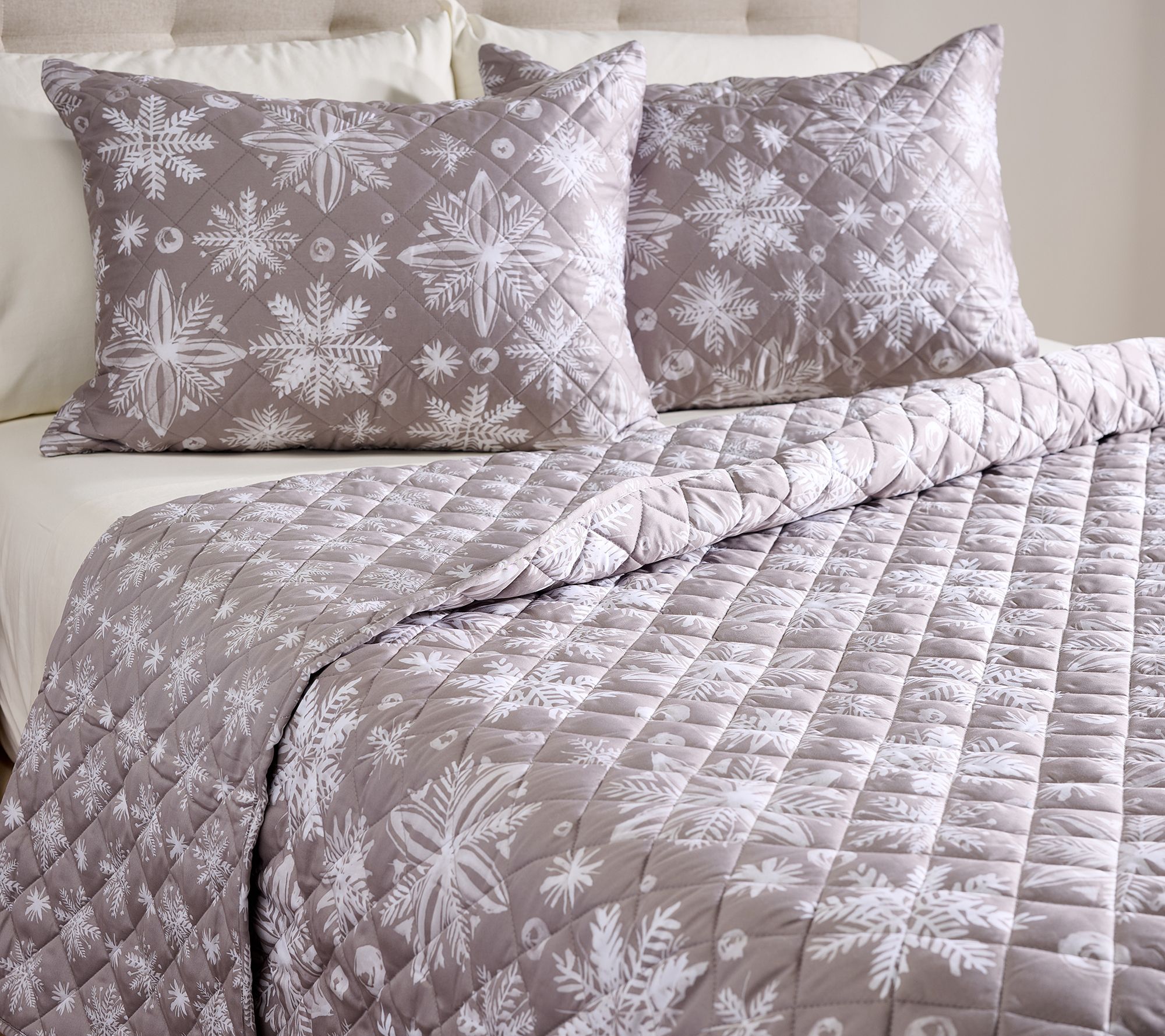 100% Cotton Reversible Snowflake Queen Quilt Set by Kim Gravel