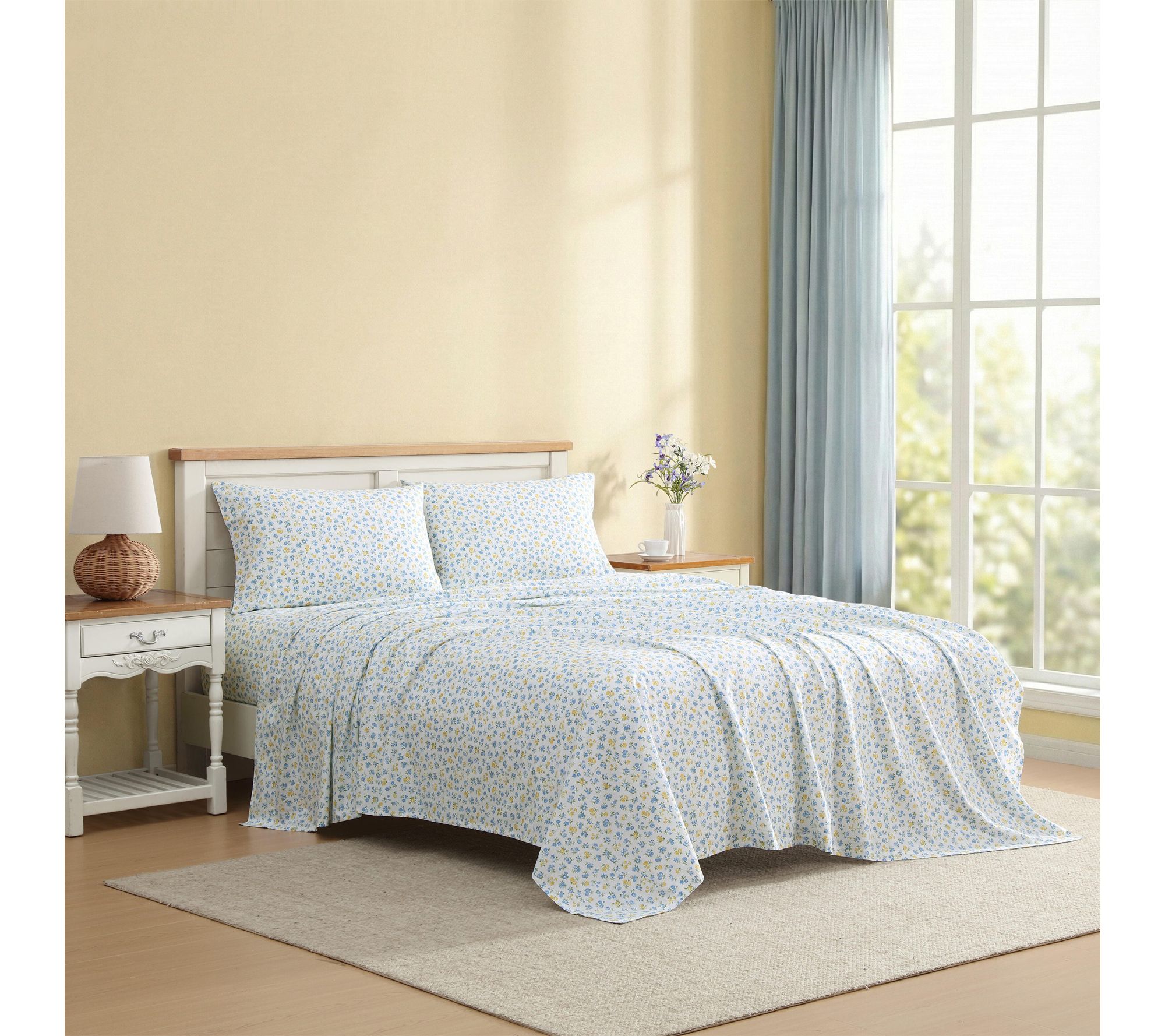 Laura Ashley Ditsy Doodle White/Blue/Yellow Twin Sheet Set | QVC