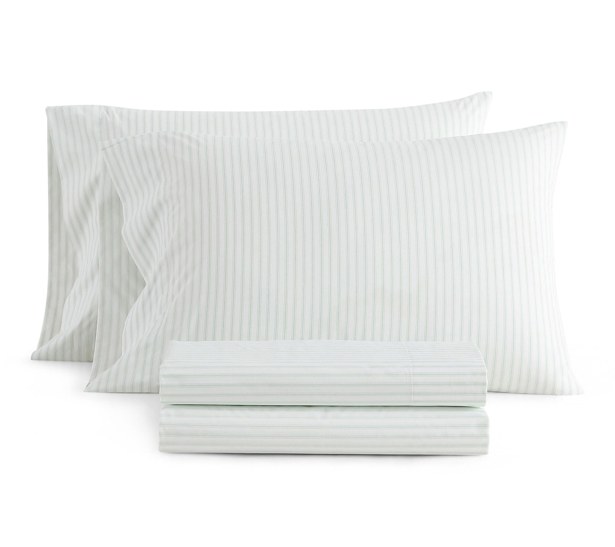 Martha Stewart Ticking Stripe Wht/Green CottonFull Sheet Set