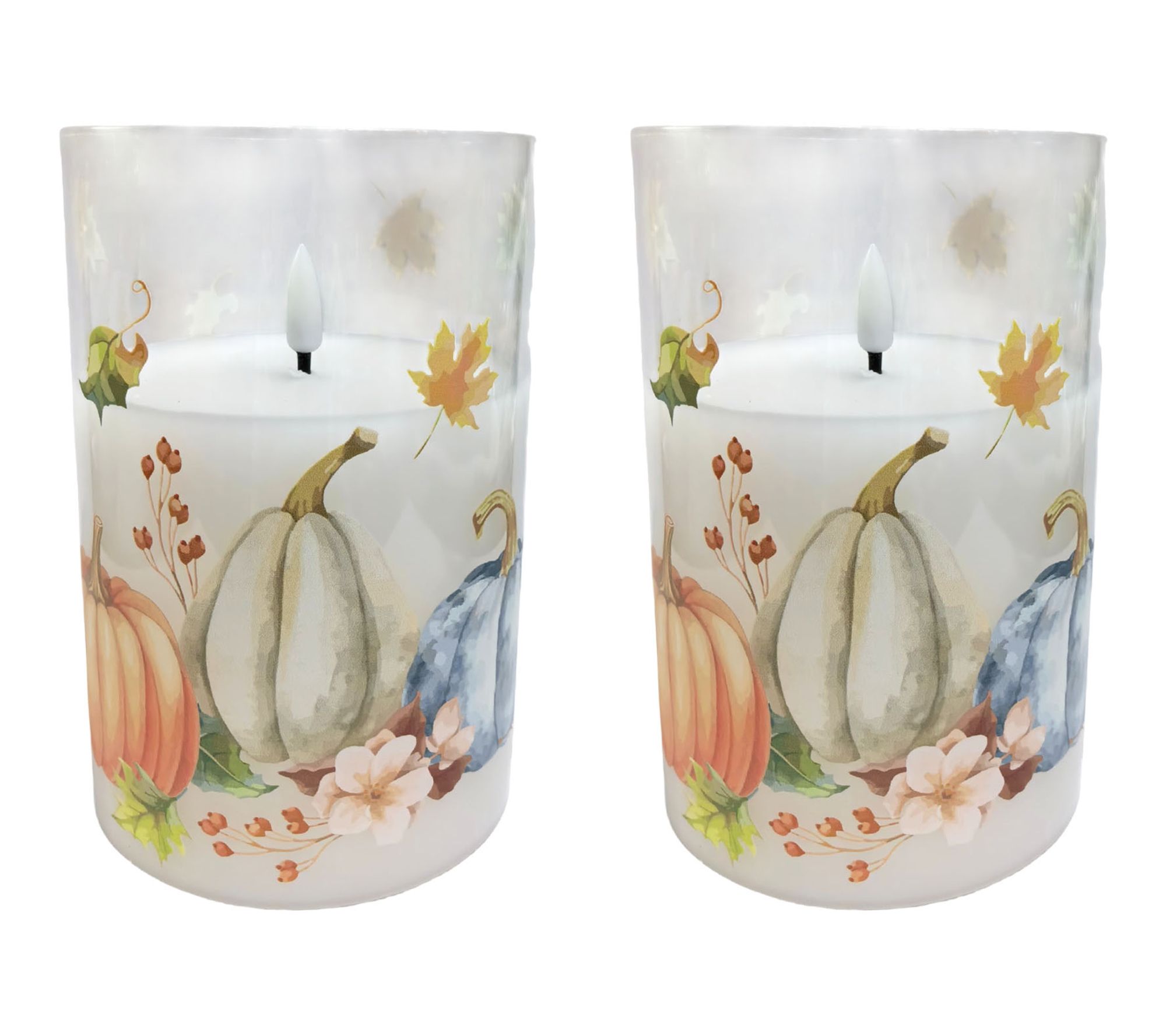  Temp-tations Set of 2 LED Flameless Candles in Glass Hurricane