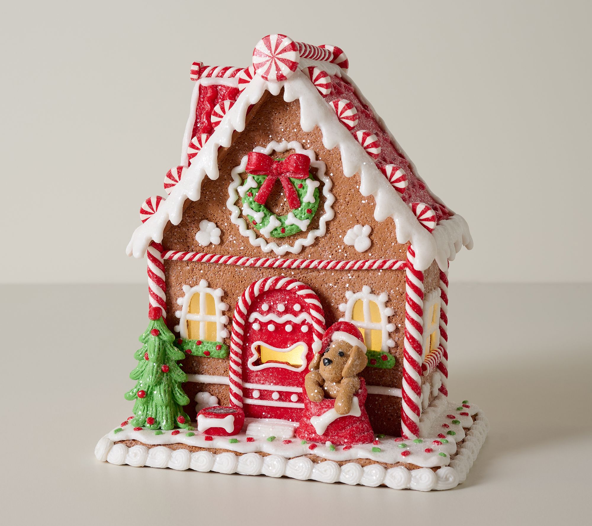 Illuminated Gingerbread Puppy Cottage by Valerie
