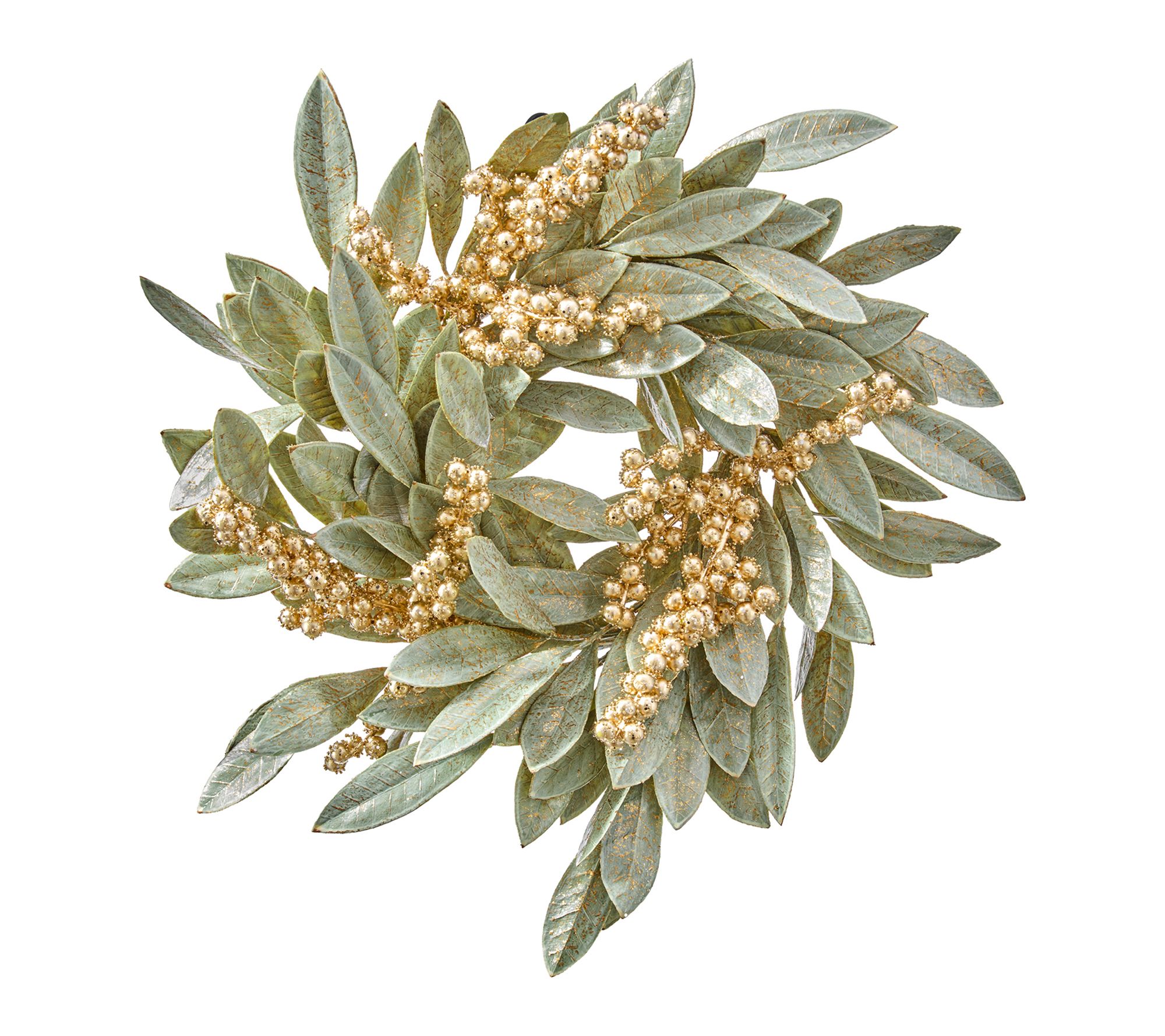 16" Gold Berry Bay Leaf Wreath by Valerie