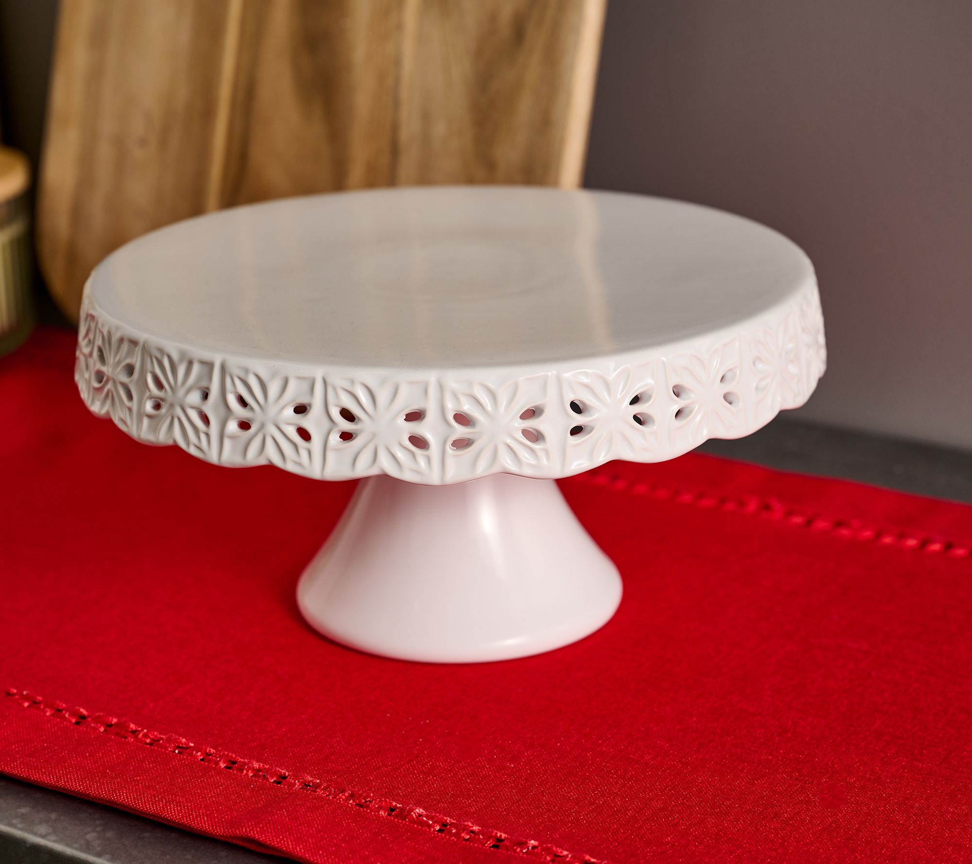 "As Is" Sandra Lee Decorative Pierced Stoneware Cake Stand