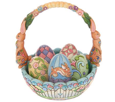 Jim Shore Heartwood Creek Easter Basket with Five Eggs - QVC.com