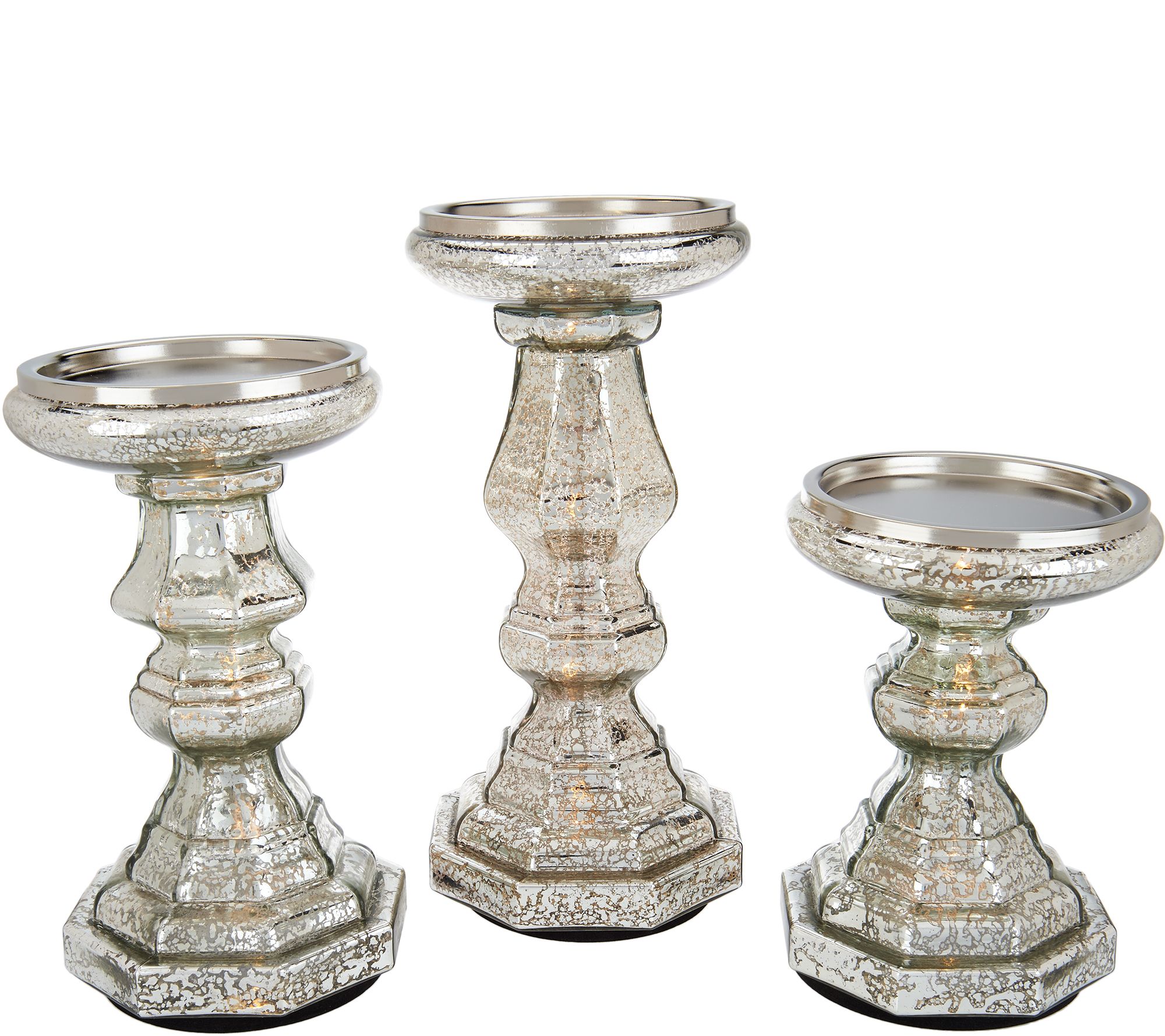 S3 Illuminated Mercury Glass Candle Holder Pedestals By Valerie 6796