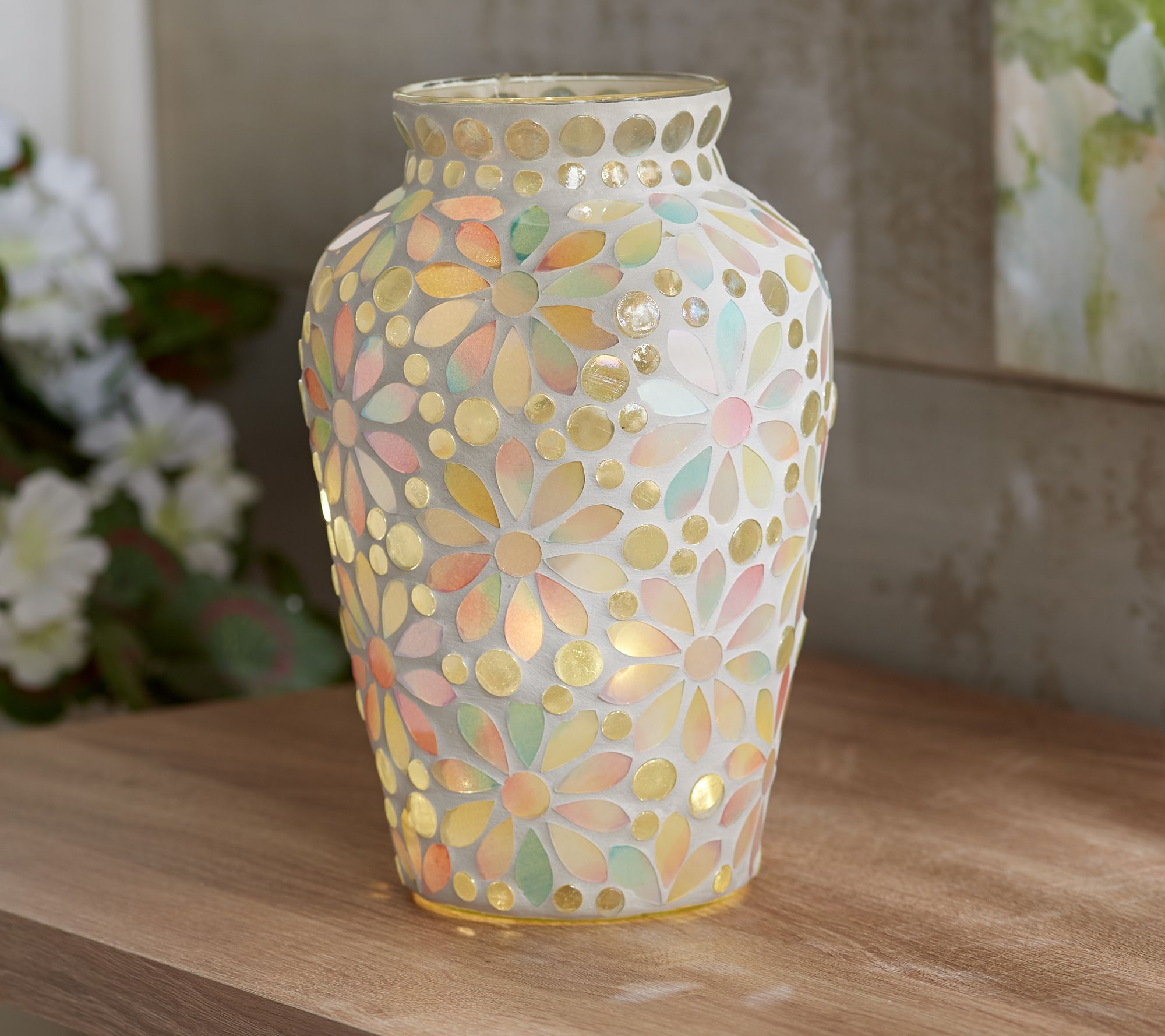 Illuminated Floral Mosaic Hurricane by Valerie