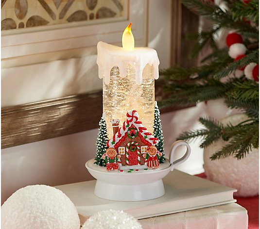 9" Illuminated Glitter Candle with Scene by Valerie