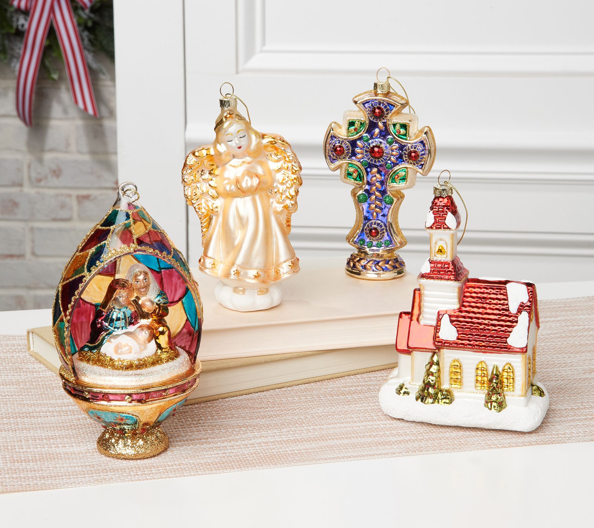 Set of 4 Reason for the Season Glass Ornaments by Valerie