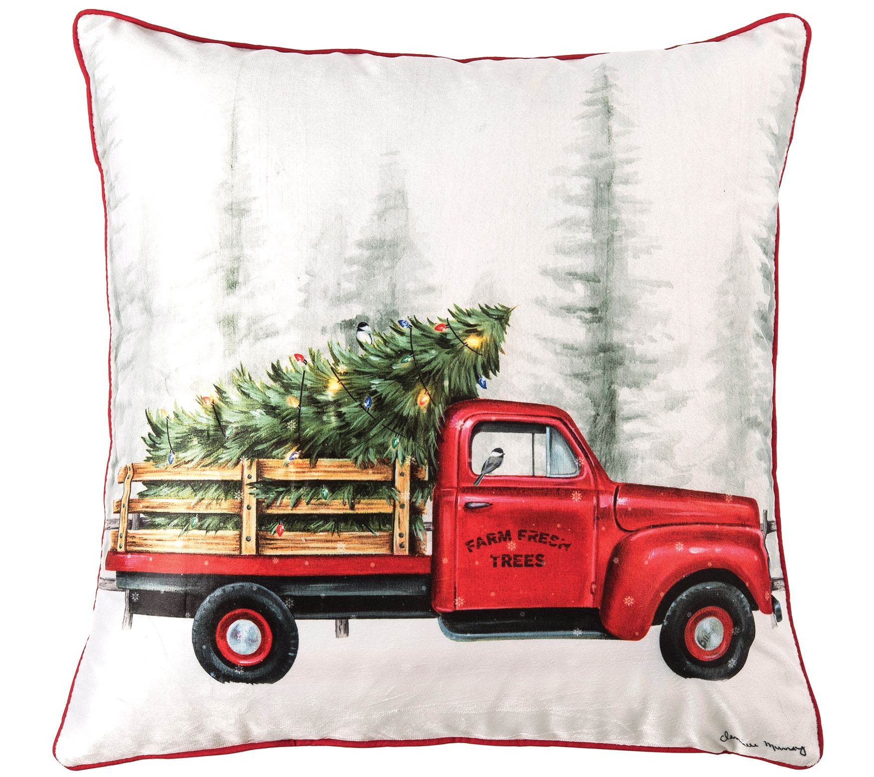 Holiday Truck Cruiser LED Throw Pillow by Valer ie