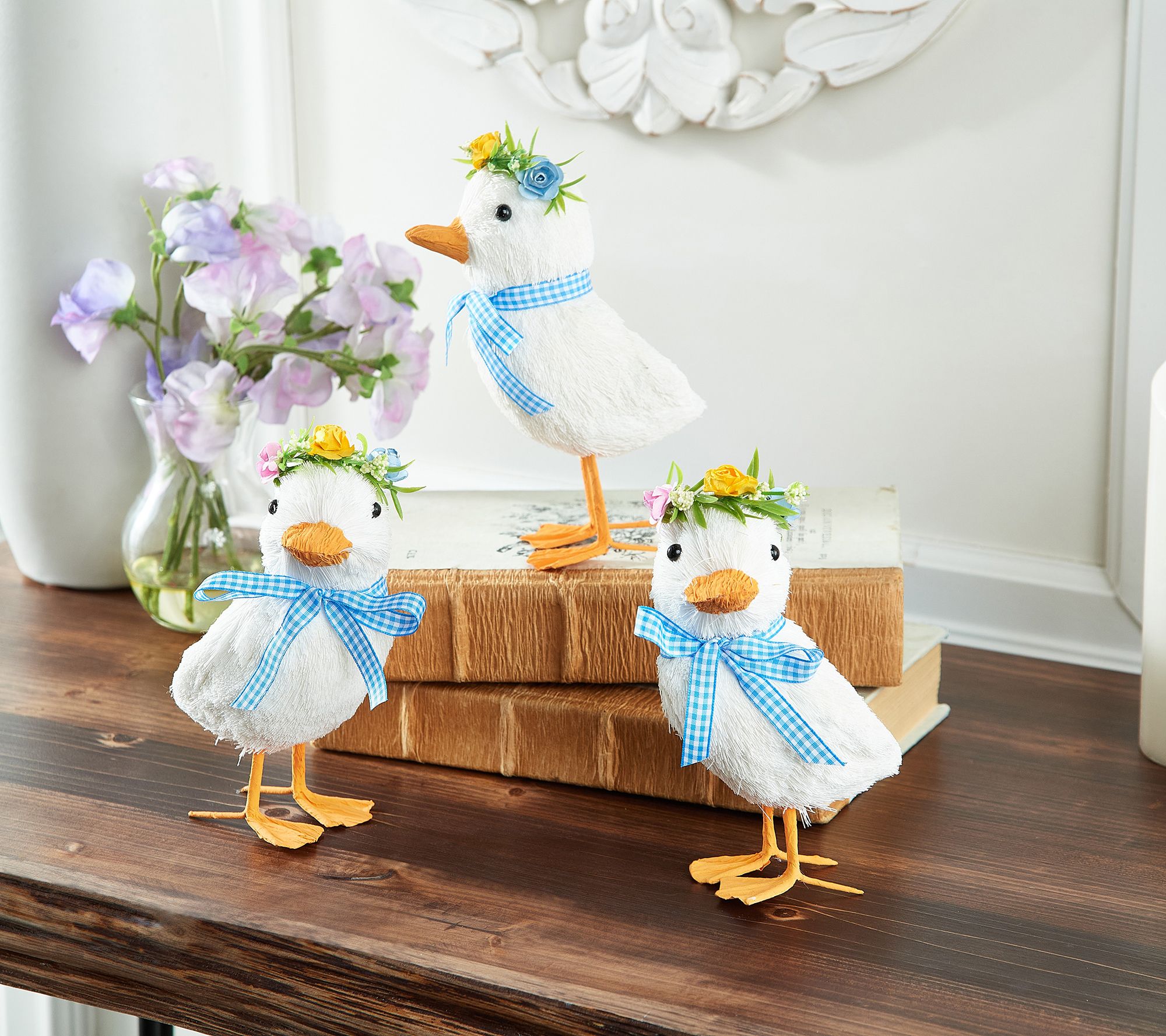 Set of 3 Ducklings with Flower Headbands by Valerie