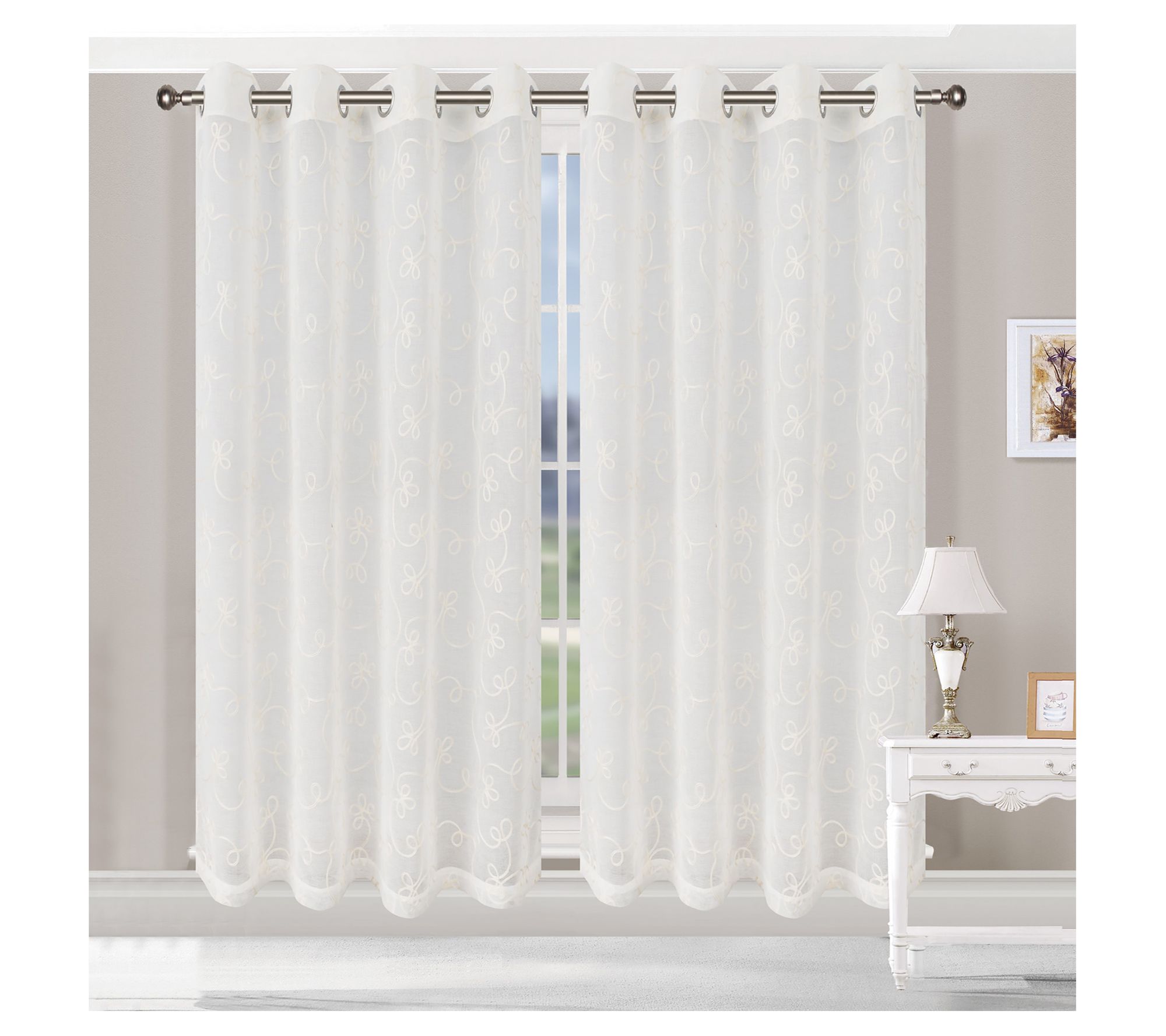Superior Bohemian Scroll Sheer Curtain Panel Set, 42" x 108"