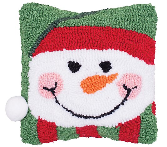 Happy Snowman Hooked Pillow by C&F Home