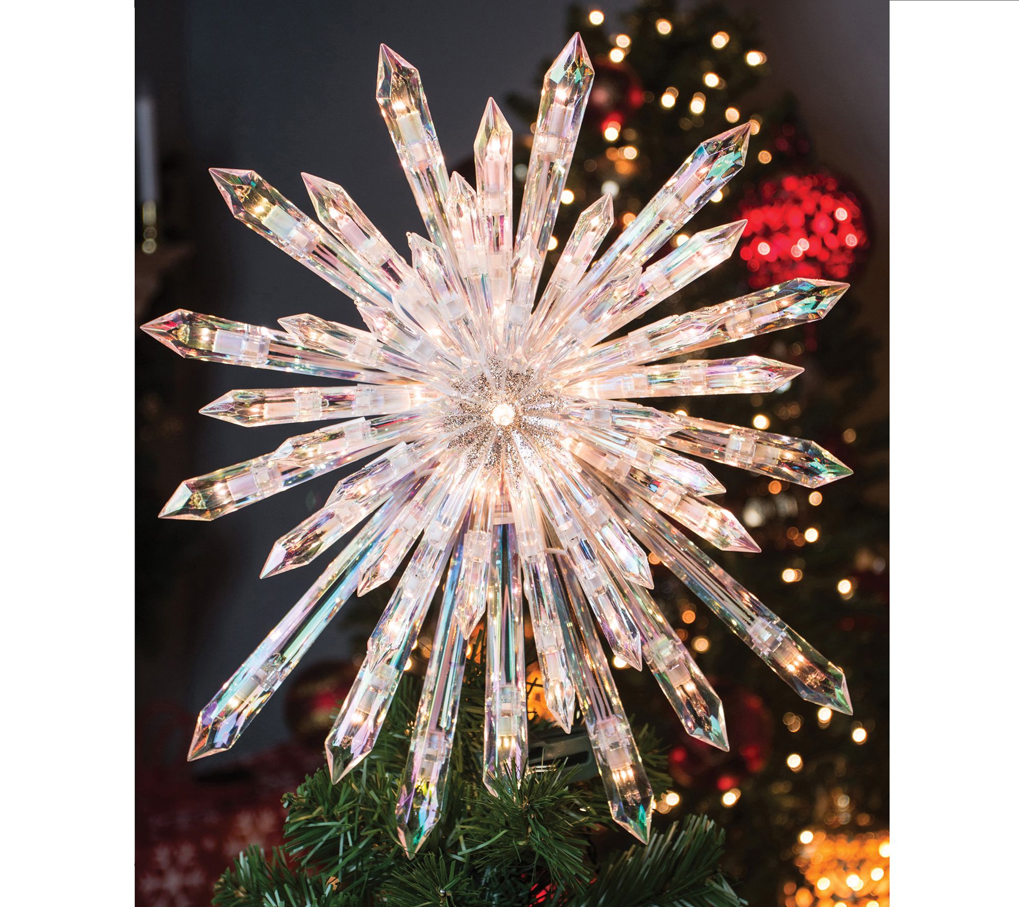 Lighted Acrylic Tree Topper with Multiple Points and 50 Lights - QVC.com
