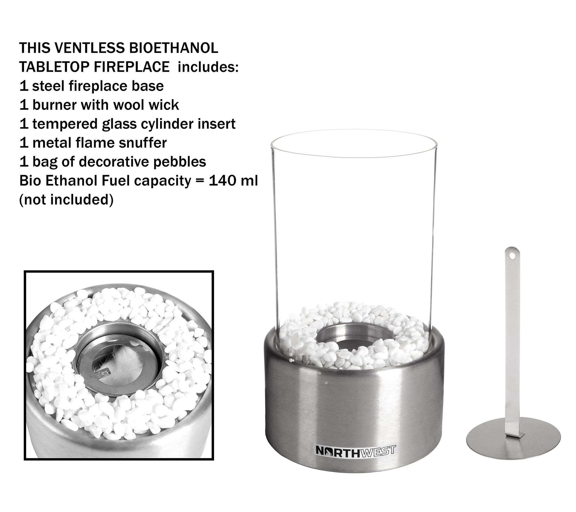 Northwest Bio Ethanol Ventless Cylinder Tabletop Fireplace
