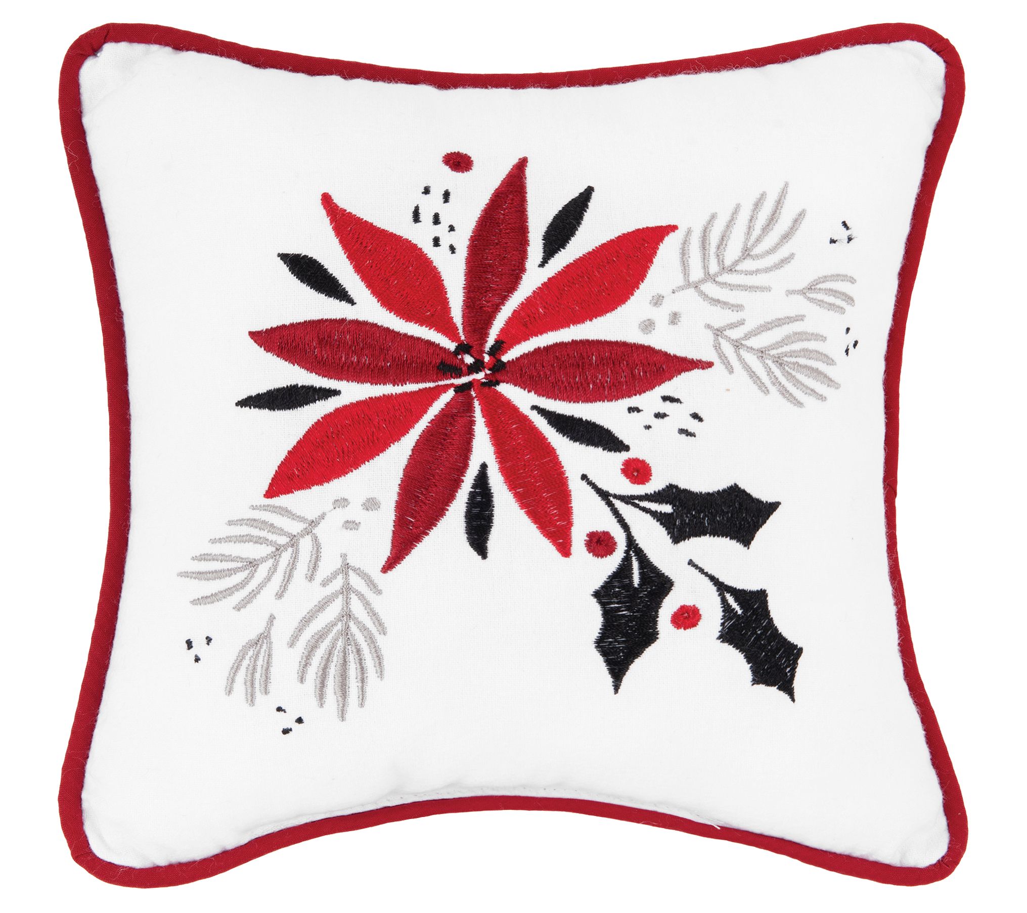 C&F Home Poinsettia & Mistletoe Embroidered Throw Pillow