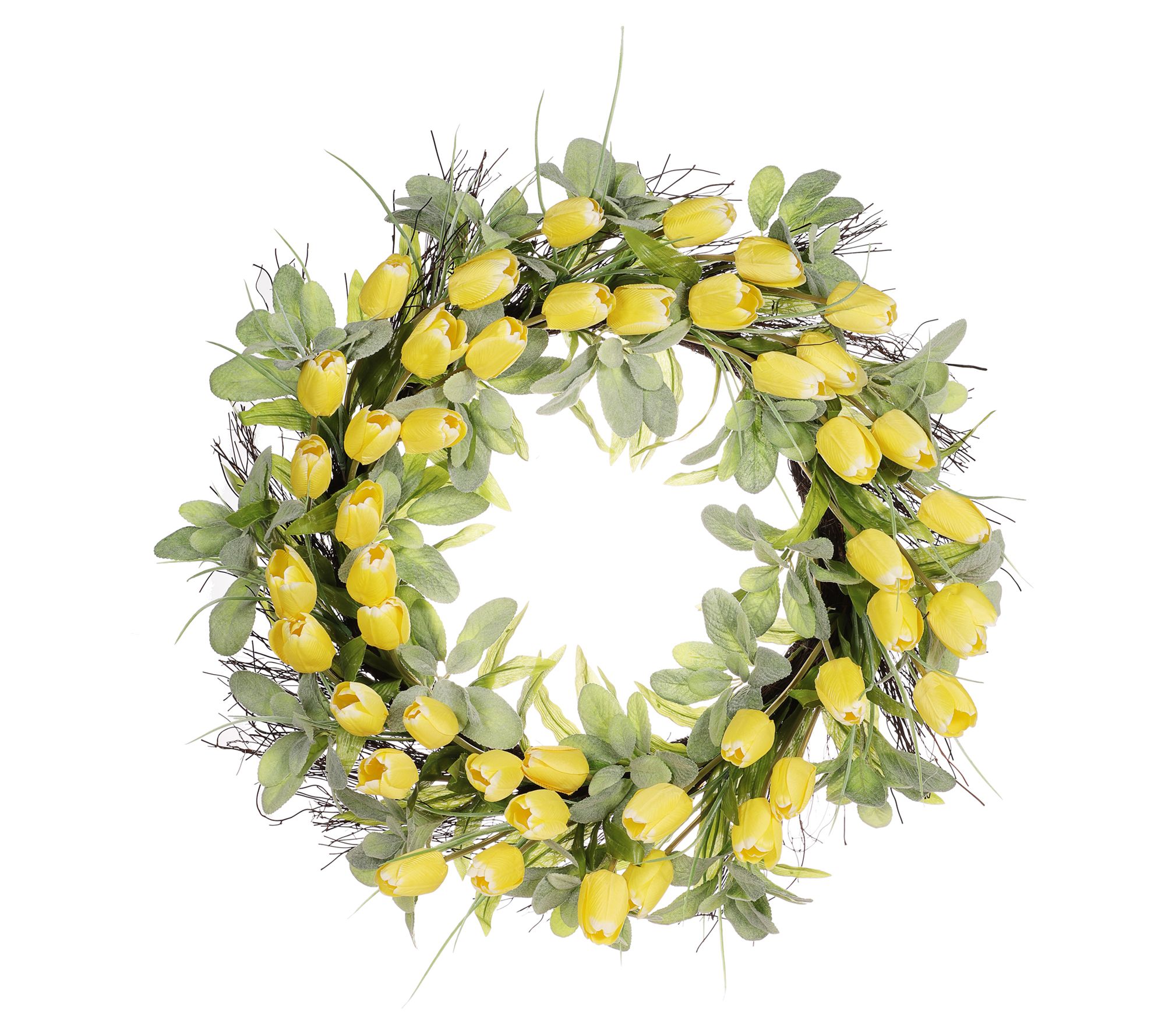 Puleo 30" Tulip Floral Spring Wreath With Green Leaves