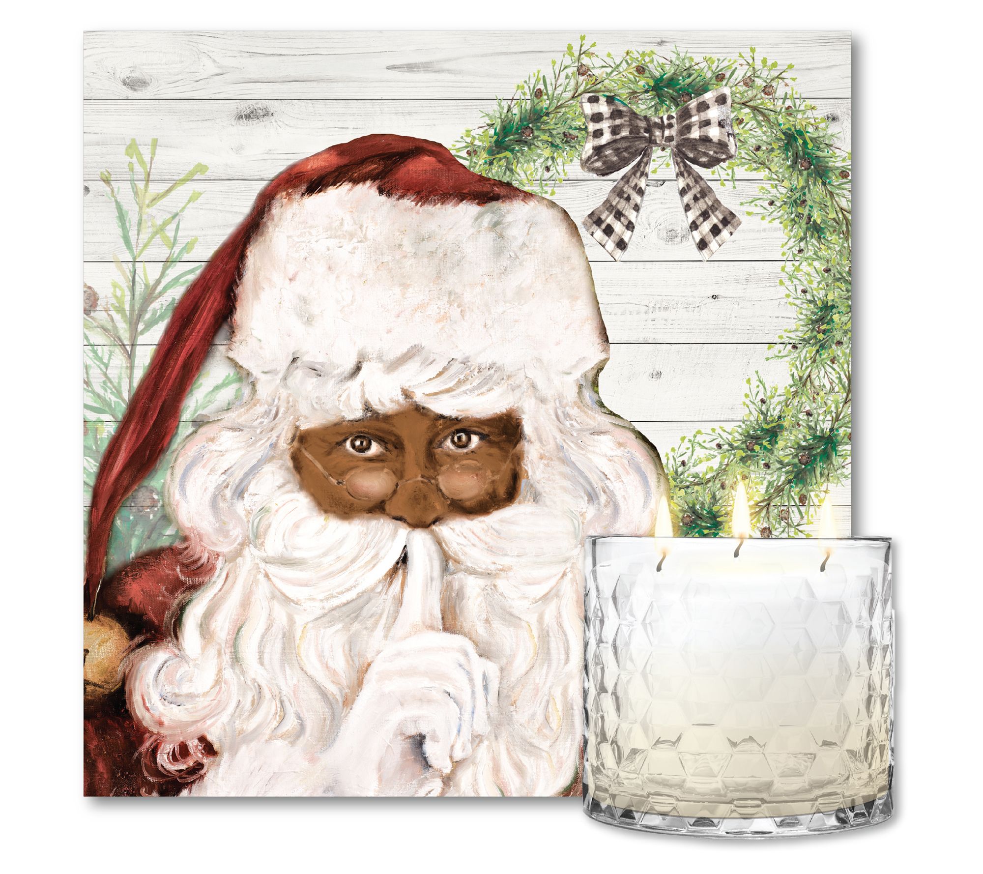 Courtside Here Comes Santa 8x8 Art & 13.5 oz 3-Wick Candle