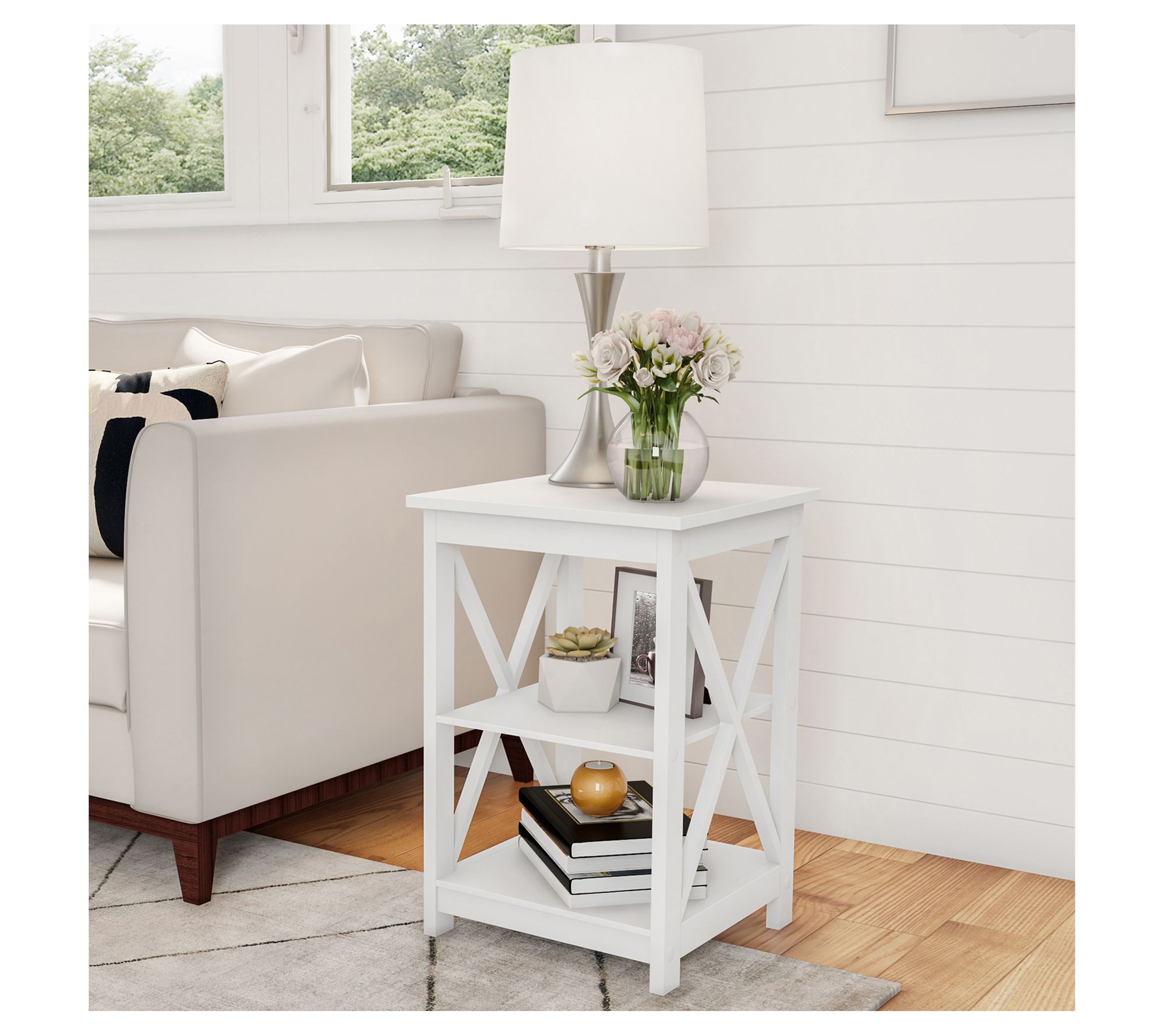 Lavish Home Wooden End Table Modern Style withX-Shape Design