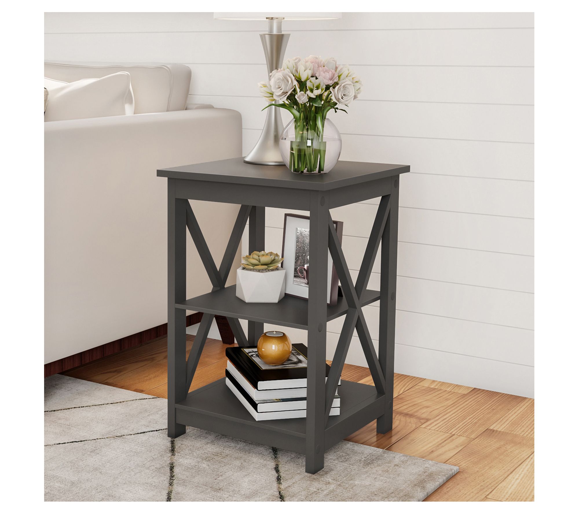 Lavish Home Wooden End Table Modern Style withX-Shape Design