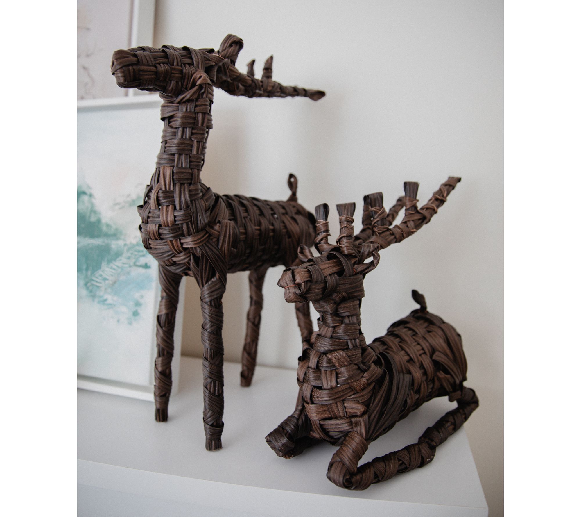 12.5" Rattan Sitting Deer by Lauren McBride
