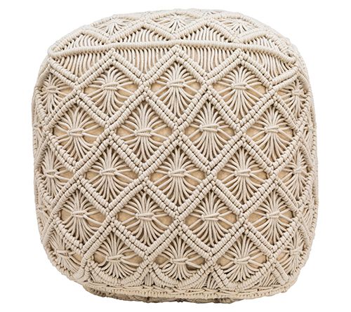Northlight Beige Handmade Macrame Natural Cotto n Square Pouf