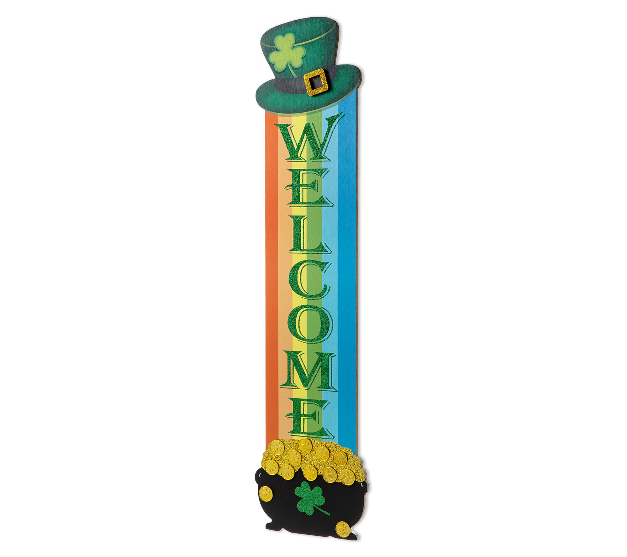 Glitzhome 42" St.Patrick's Rainbow & Pot of Gold Porch Sign