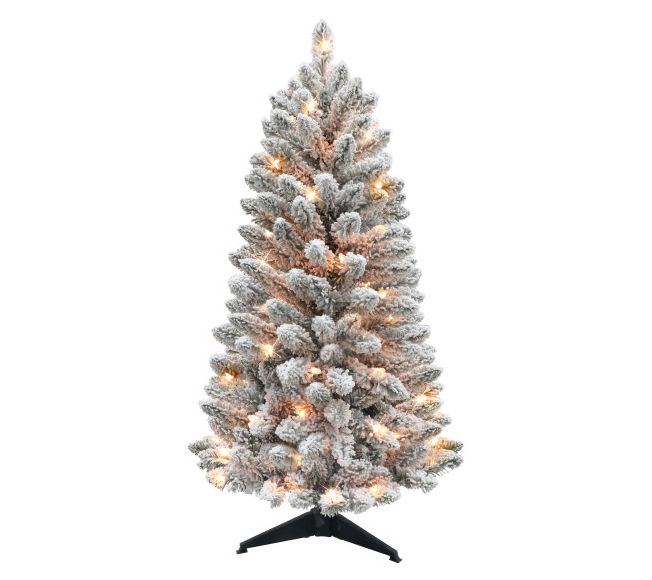 Puleo 4ft Pre-Lit Flocked Carson Pine Faux Christmas Tree