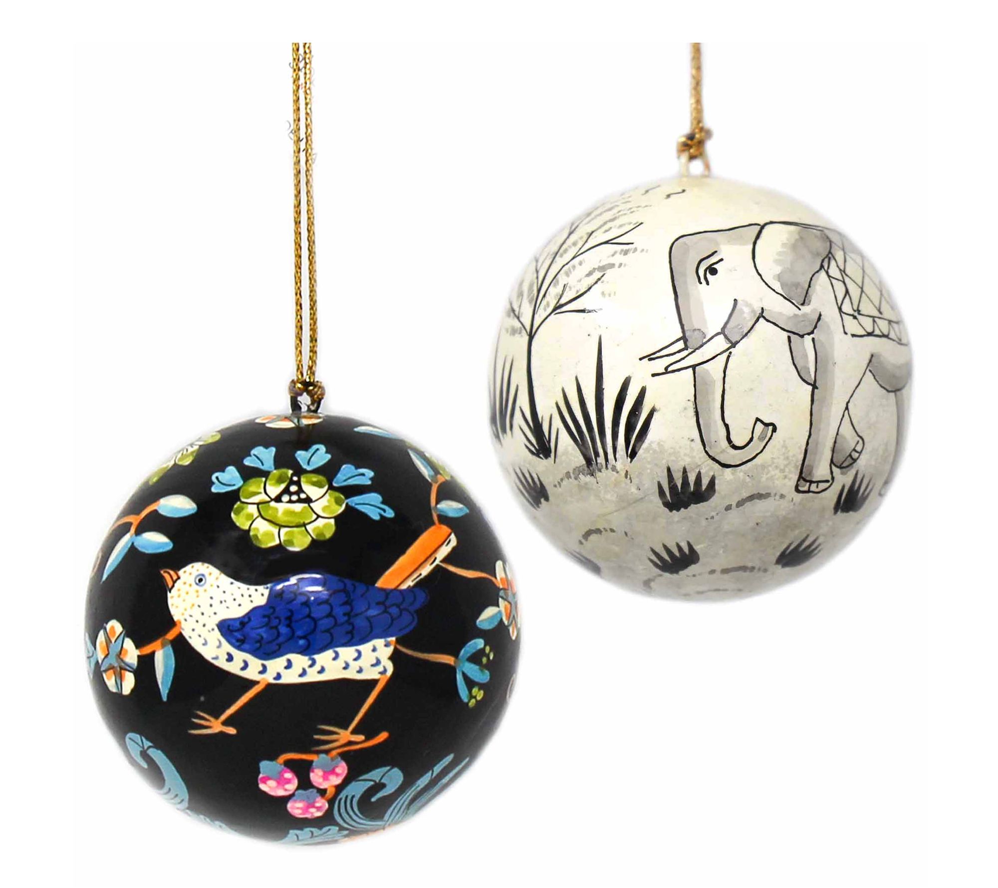 Global Crafts S/2 Hand-painted Animal Ornaments