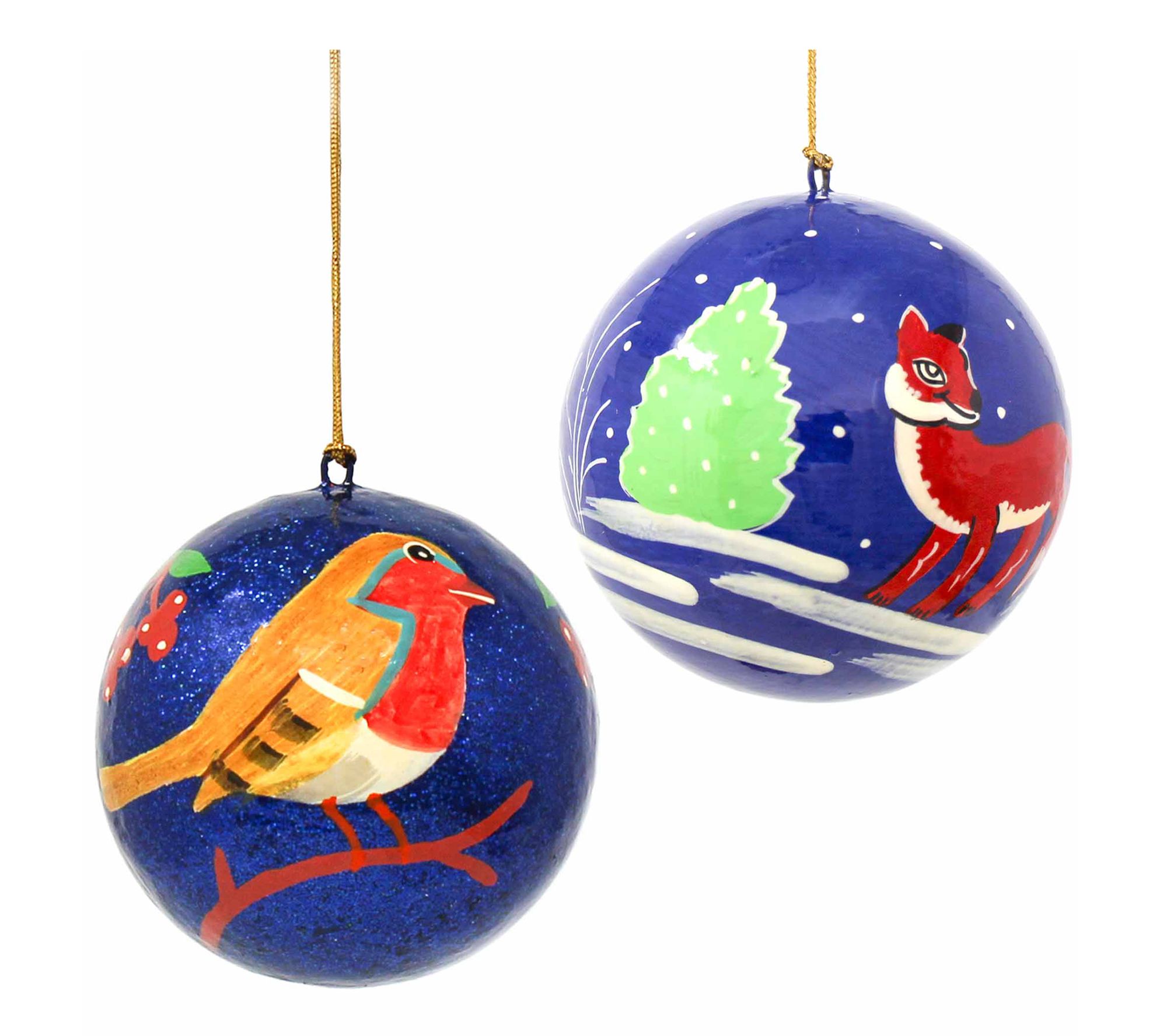 Global Crafts S/2 Hand-painted Animal Ornaments