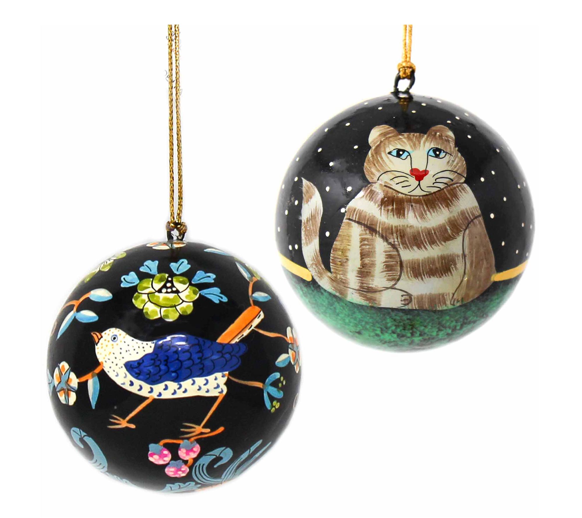 Global Crafts S/2 Hand-painted Animal Ornaments