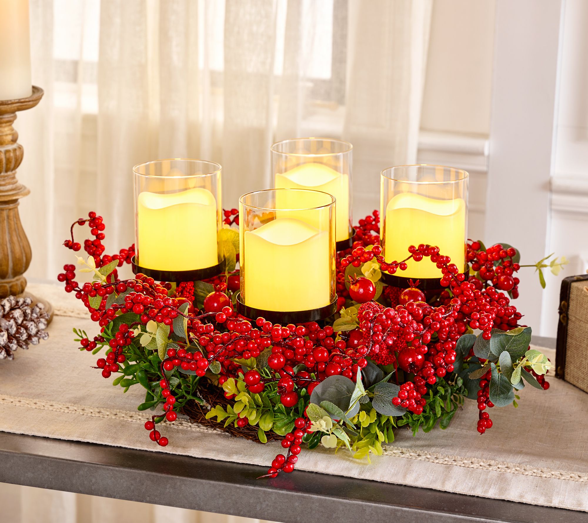 "As Is" Illuminated Berry and Eucalyptus Centerpiece