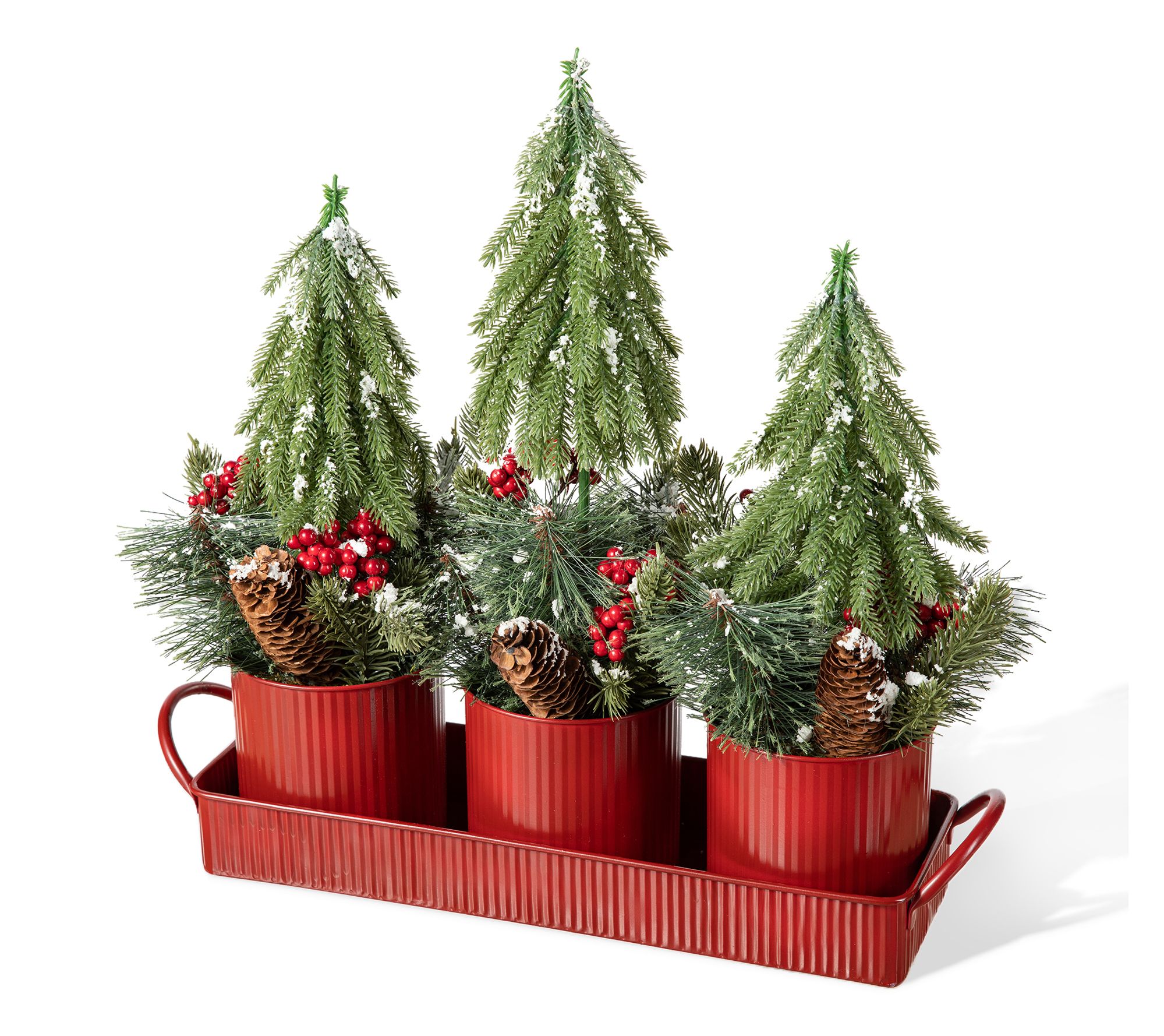 Glitzhome 26"L Christmas Potted Triple Trees Centerpiece