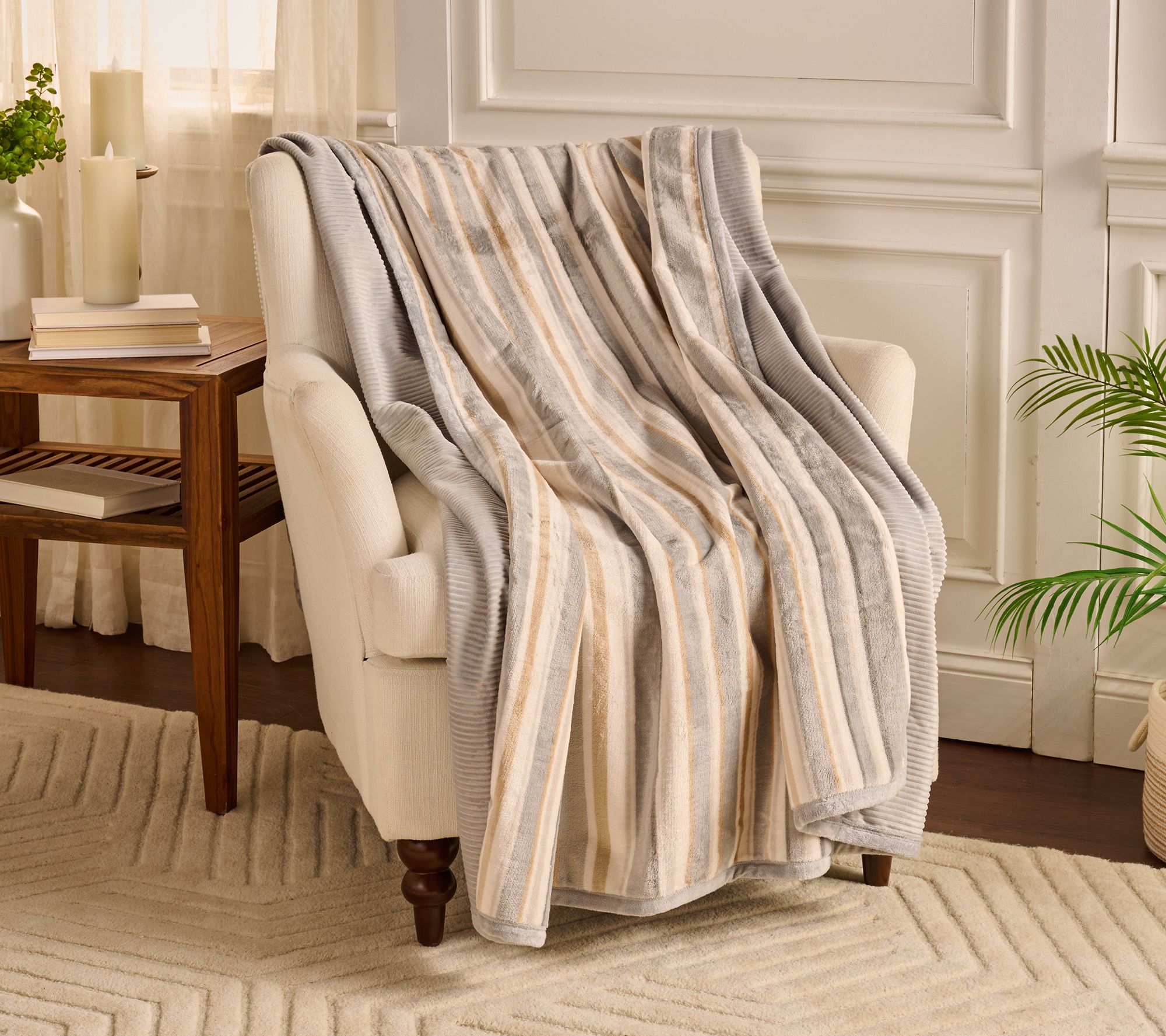 Home Reflections Reversible Rib & Plush 60x80 Printed Throw