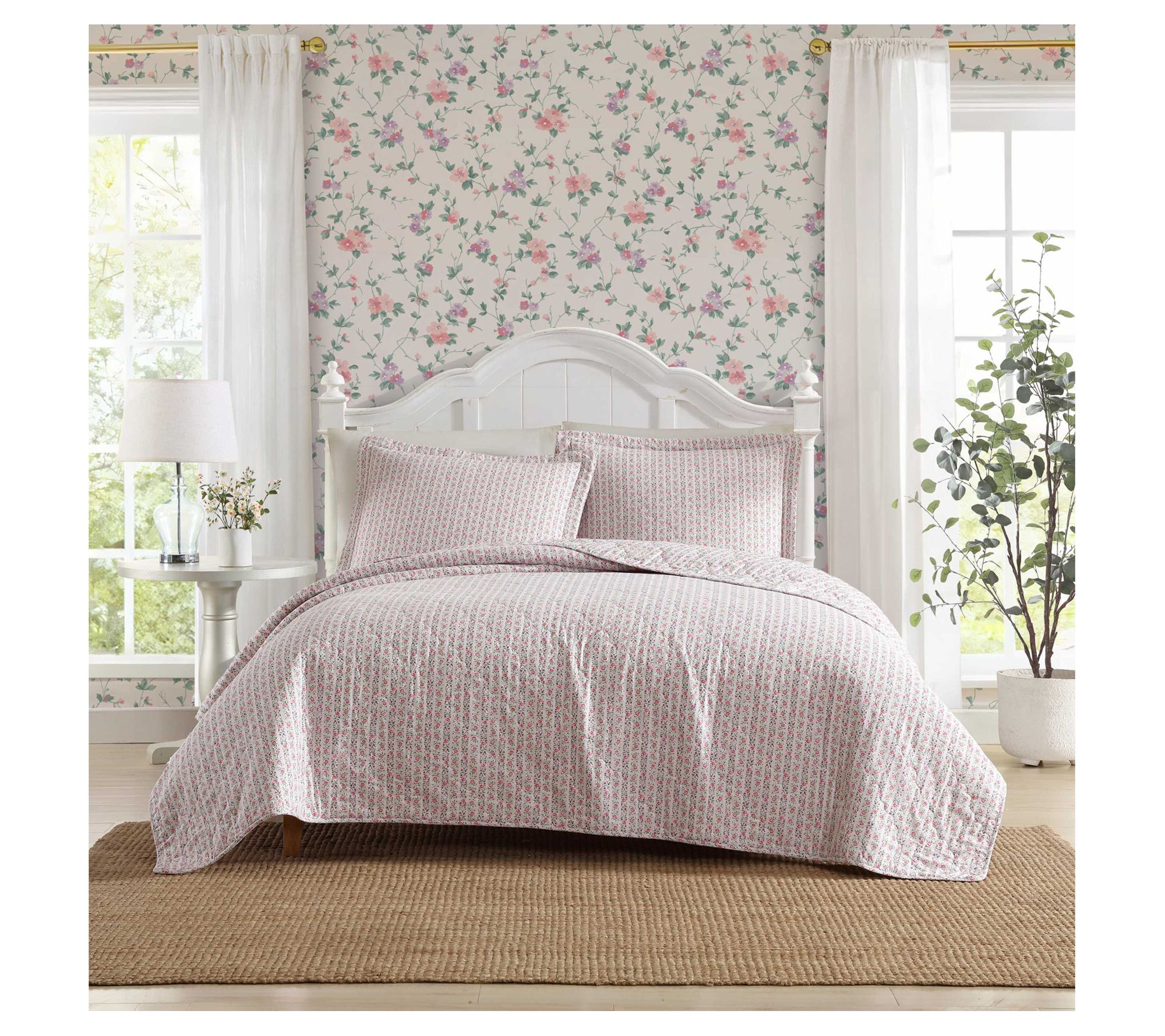 Laura Ashley Marta Stripe Pink-Green Twin QuiltSham Set