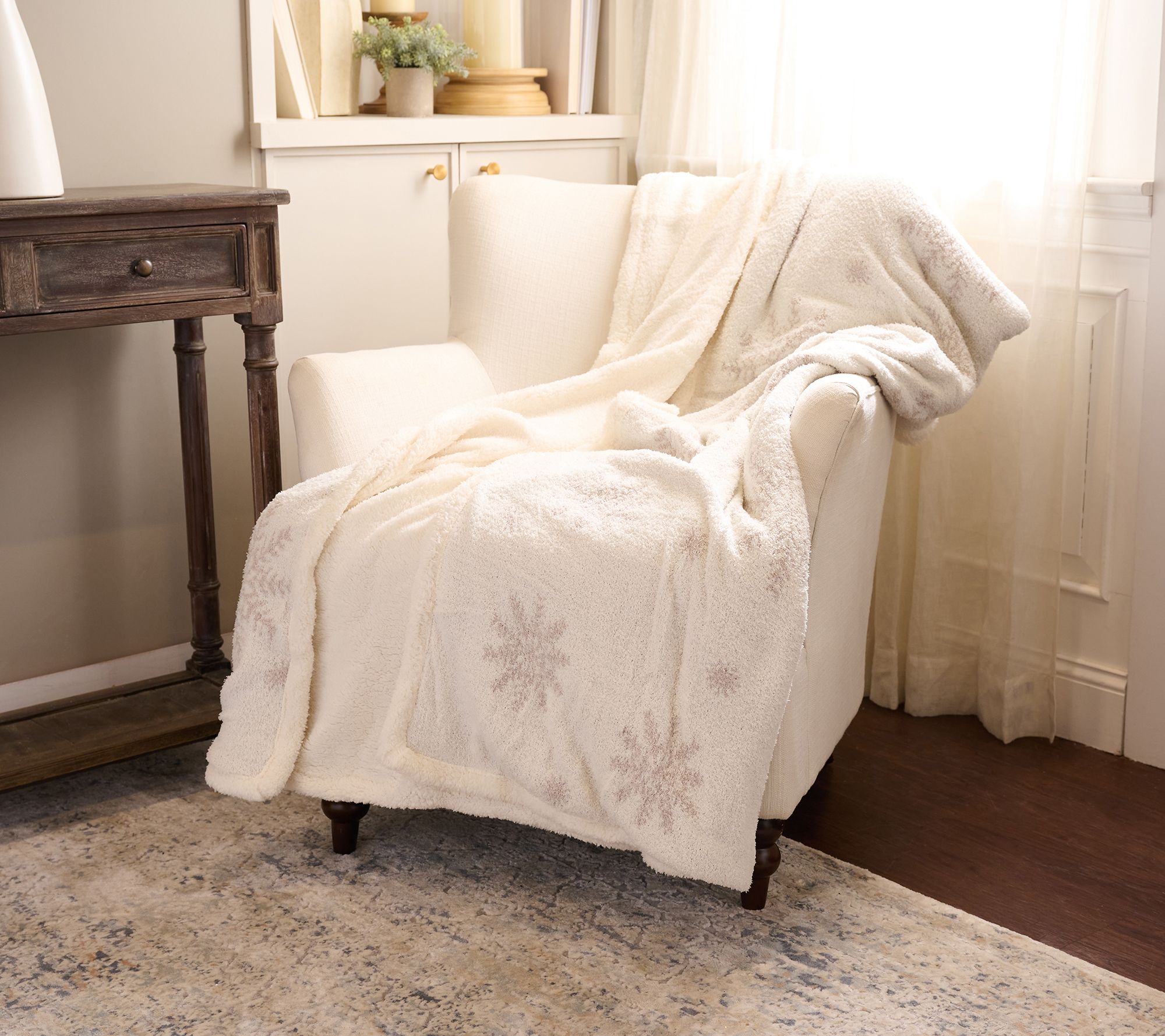 "As Is" 60" x 70" Feather Knit & Sherpa Snowflake Throw by Kim Gravel