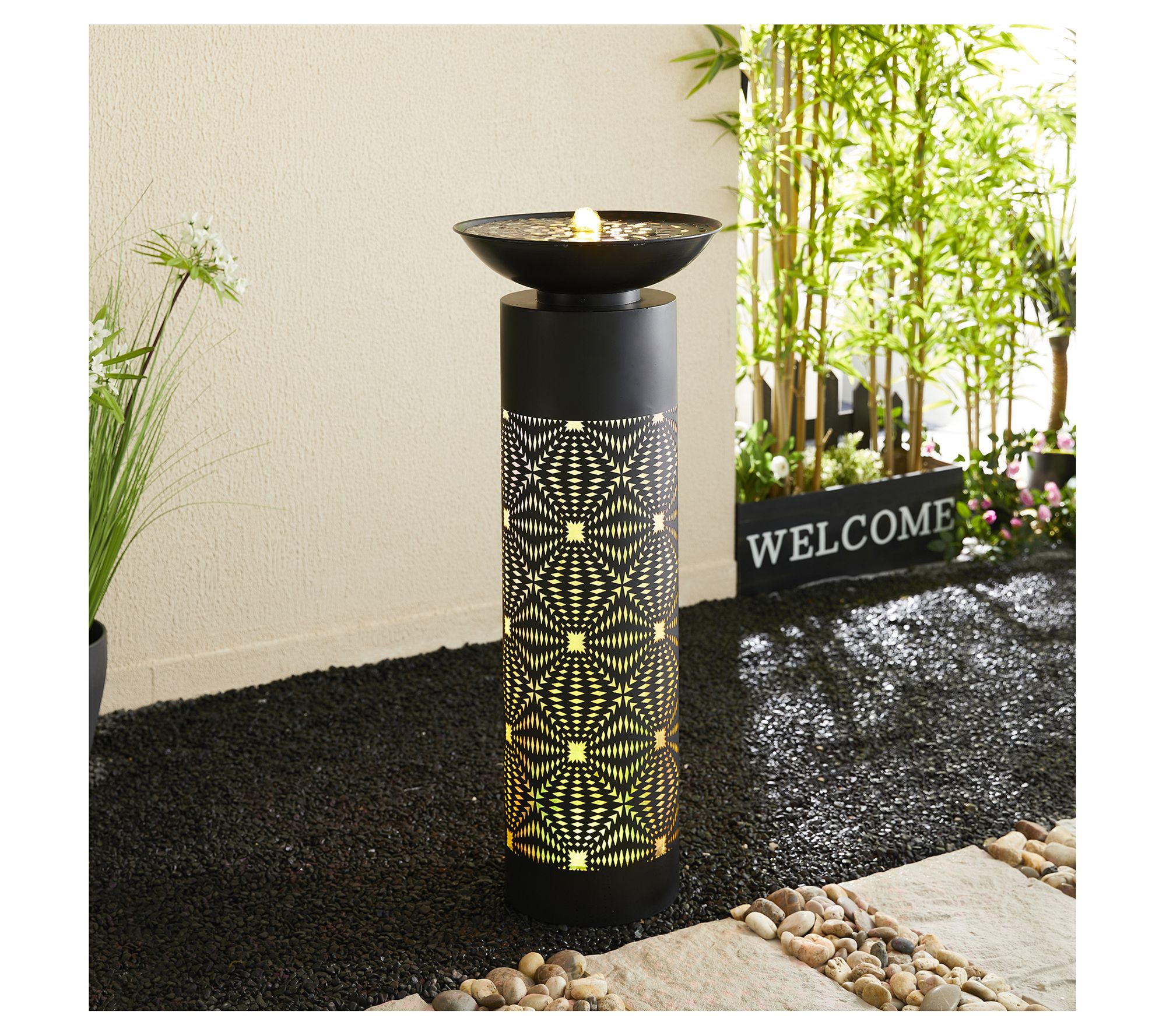 Glitzhome 36" Large LED Lit Cutout Pattern Outdoor Fountain