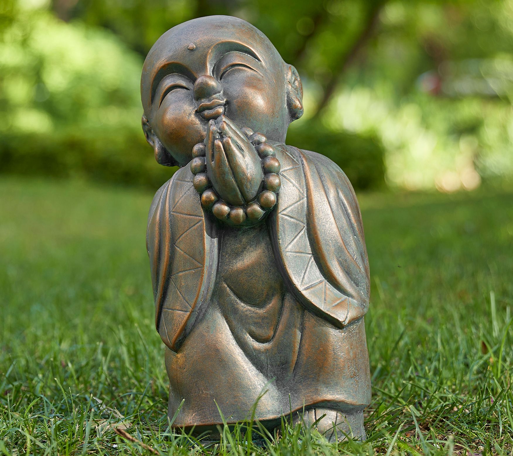 Glitzhome 17" M GO Faux Bronze Zen Buddha Monk Garden Staue