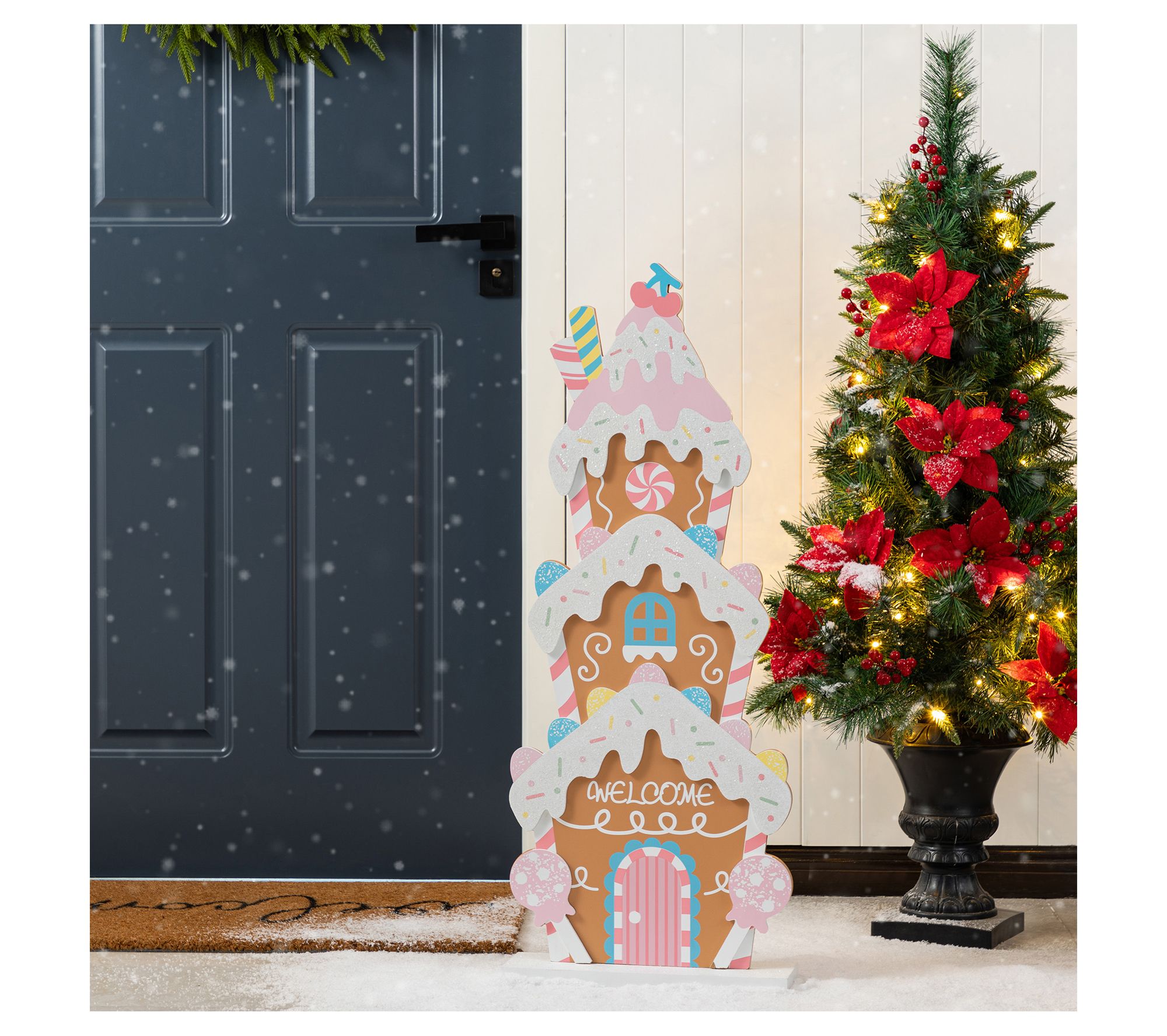 Glitzhome 35"H Wooden Christmas Gingerbread House Porch Sign