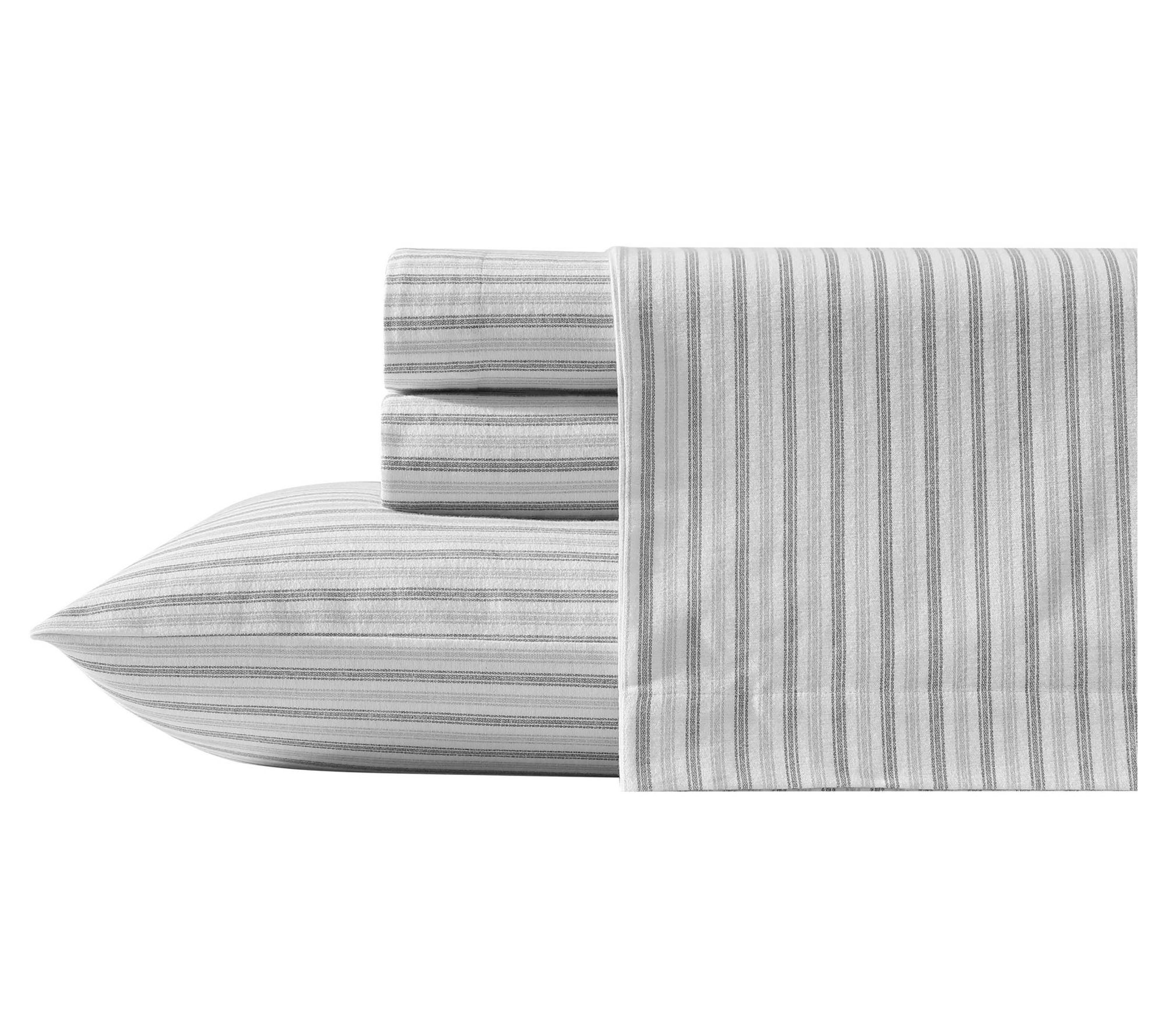 Eddie Bauer Ticking Stripe Grey Cotton Flannelueen Sheet Set