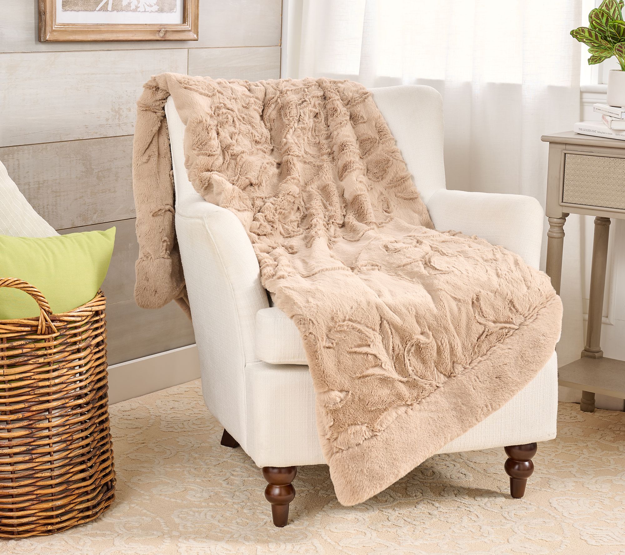 Hotel du Cobb 50x70 Bloom Floral Faux Fur Throw by Dennis Basso