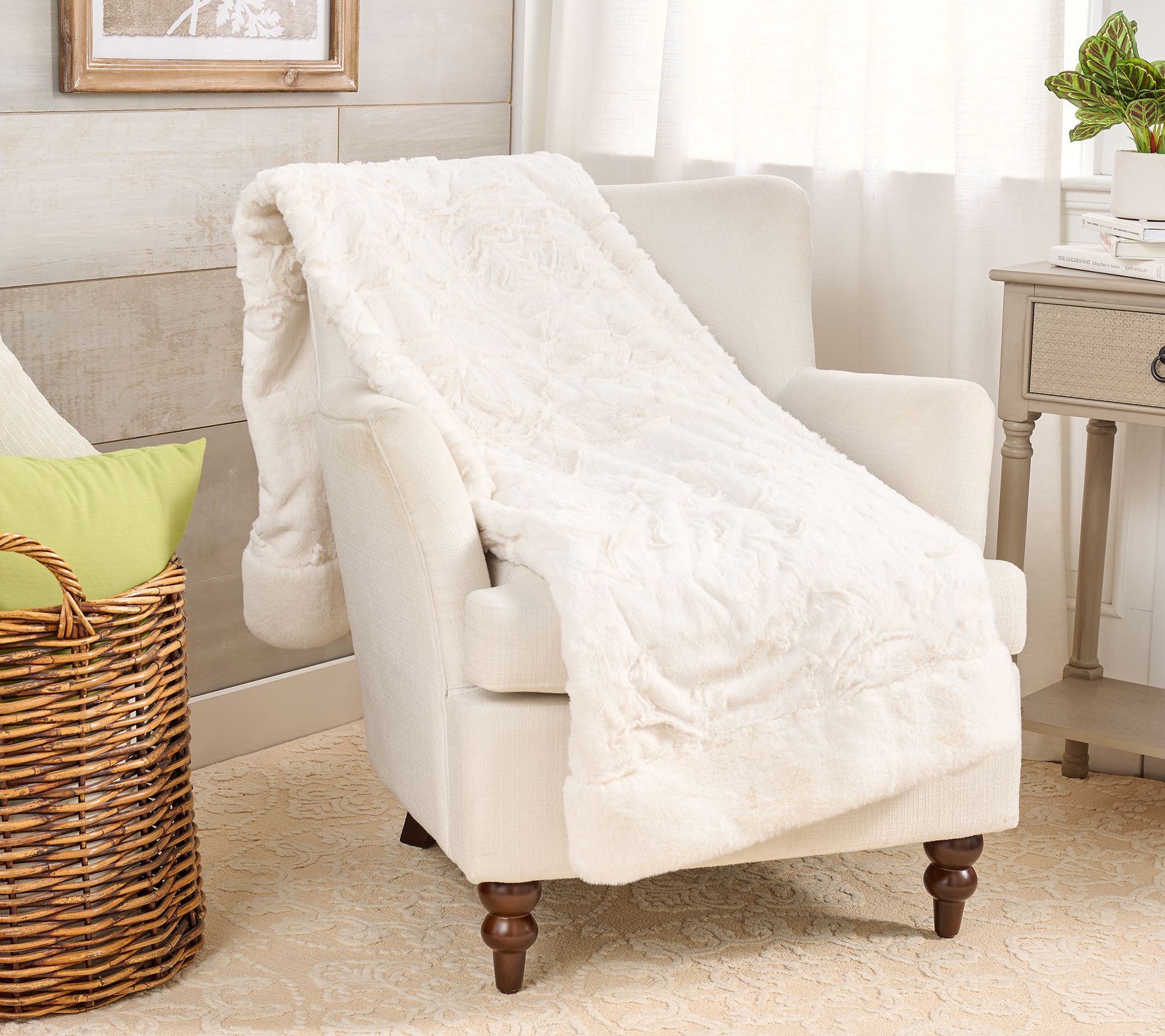 Hotel du Cobb 50x70 Bloom Floral Faux Fur Throw by Dennis Basso