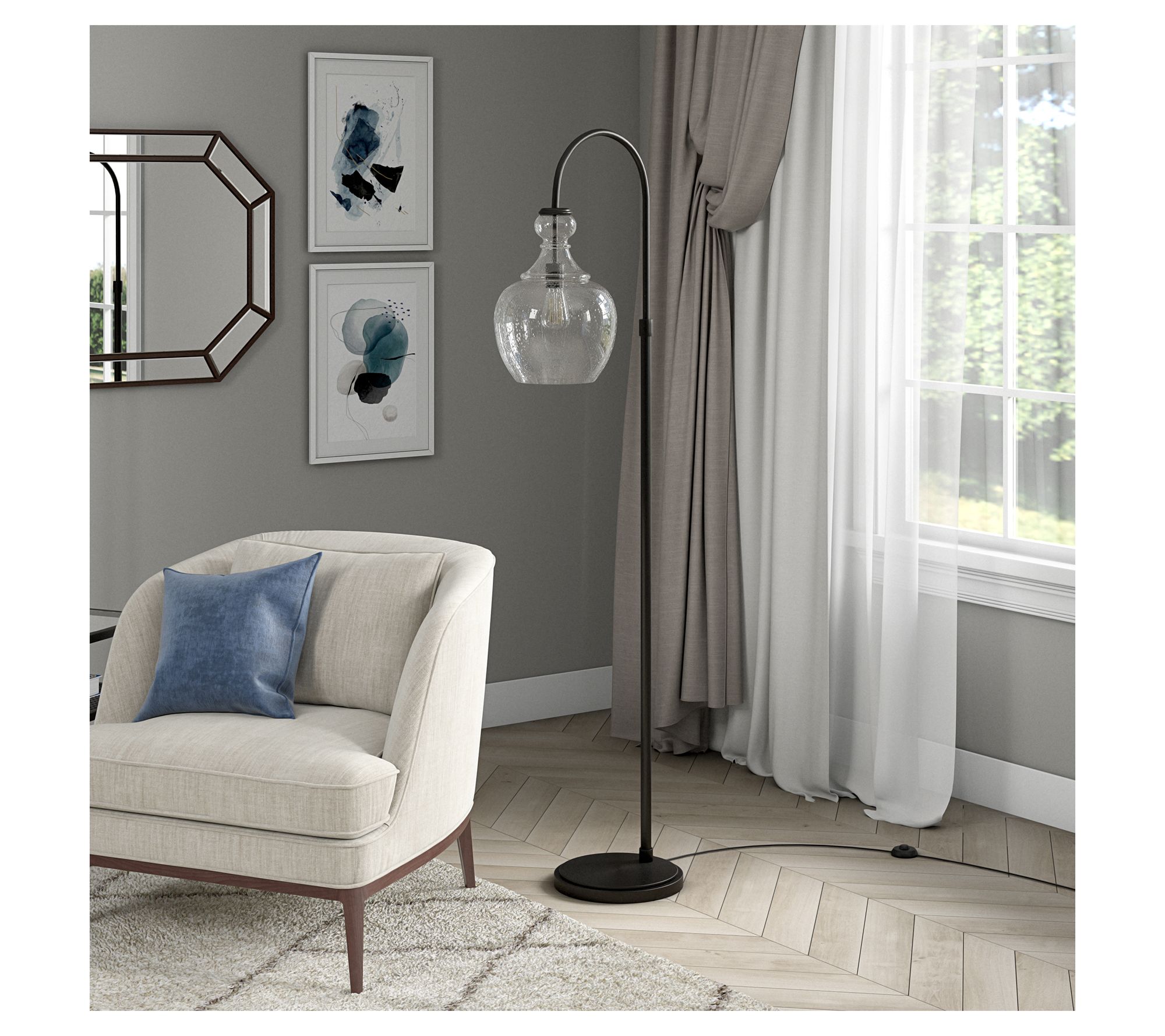 Hudson&Canal Verona Arc Floor Lamp with SeededGlass Shade