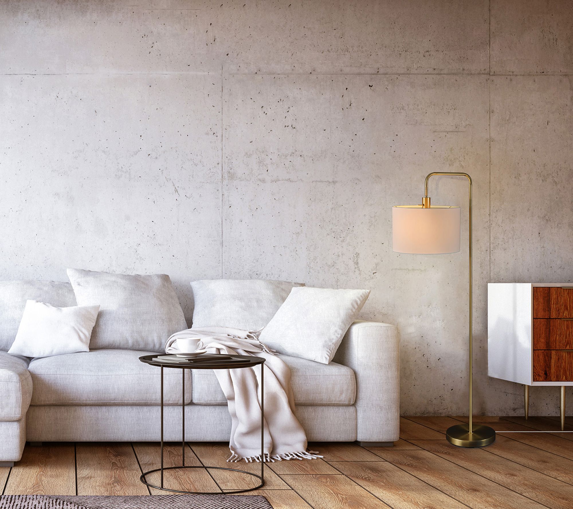 Globe Electric 58" Brass Floor Lamp with WhiteLinen Shade