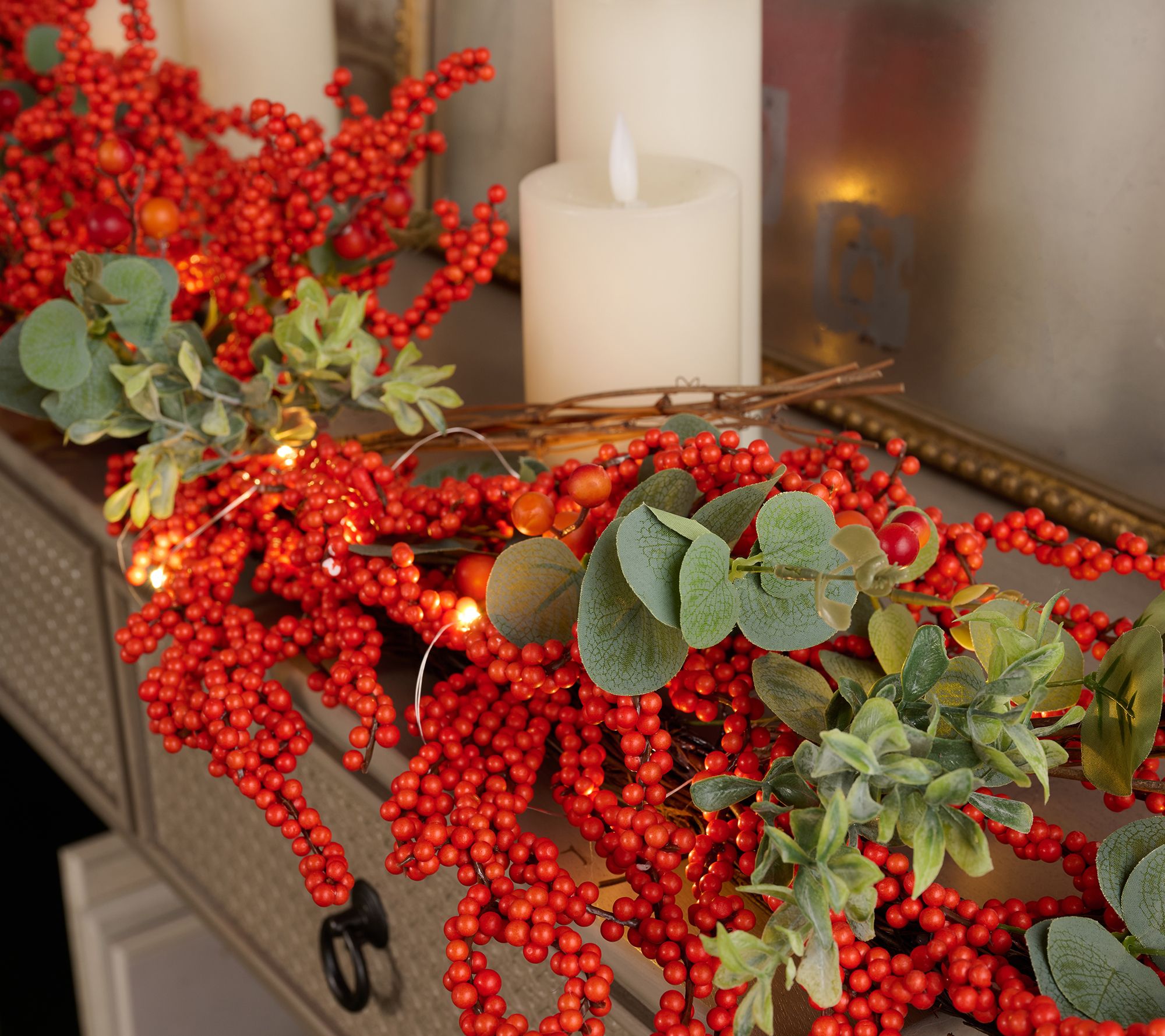 "As Is" 4' Illuminated Berry and Eucalyptus Garland Valerie